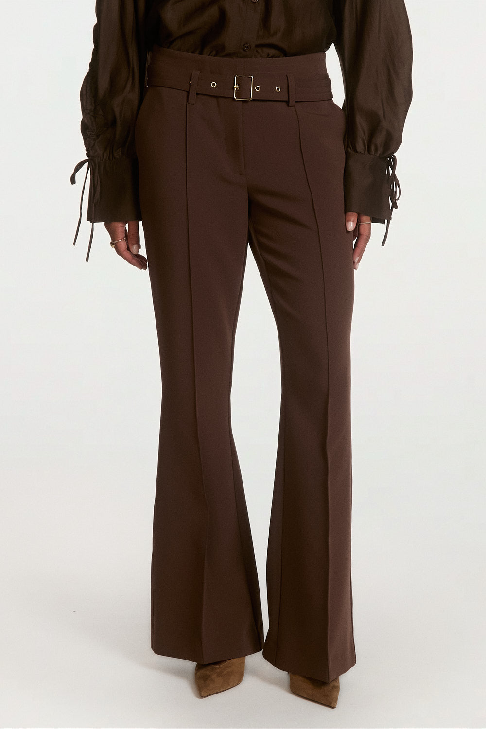Aaiko Glenn Pantaloni Flare Marrone Fudge Vita Alta