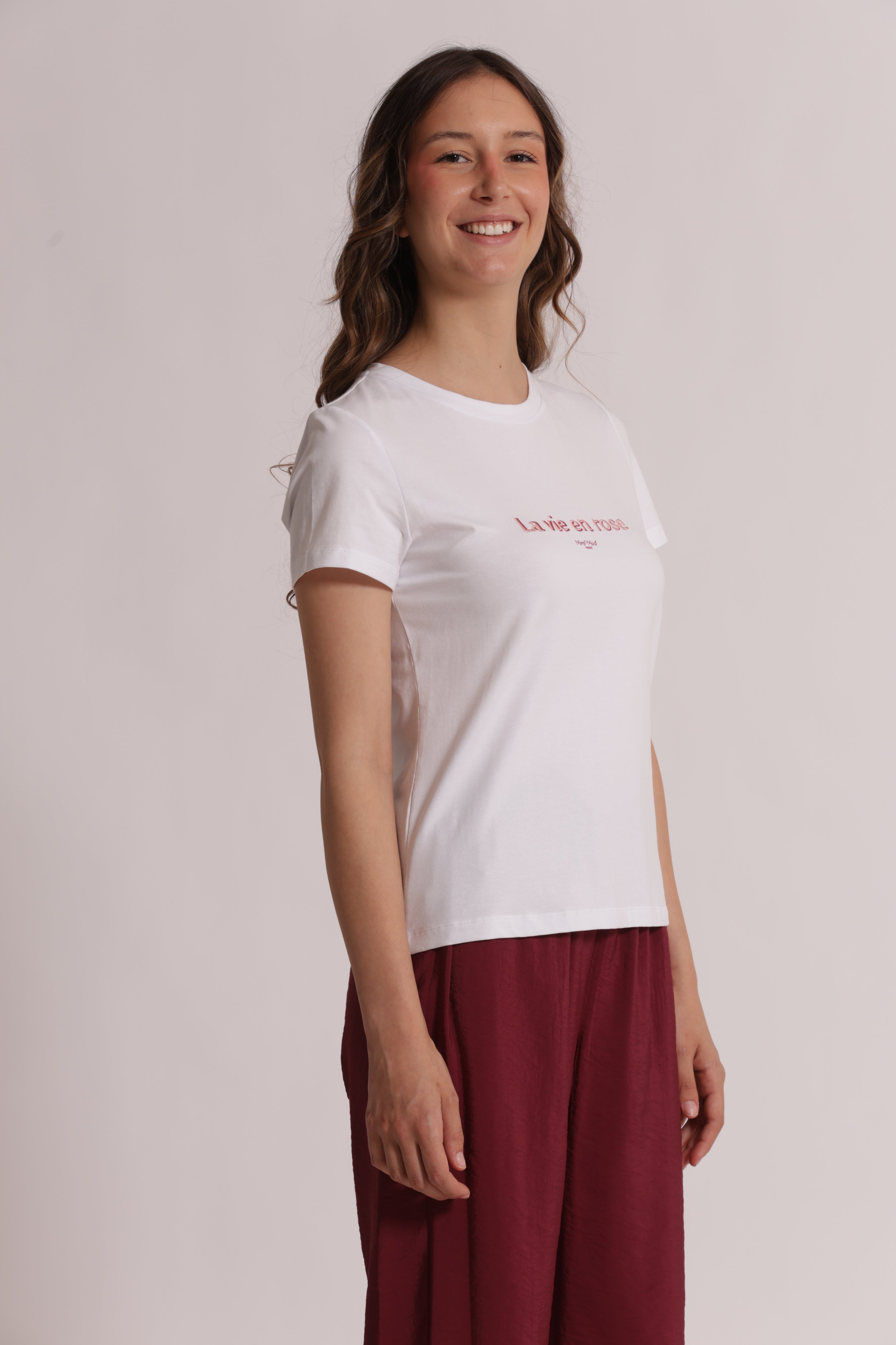 Mimi Mua T-Shirt La Vie en Rose Ricamata Bianco