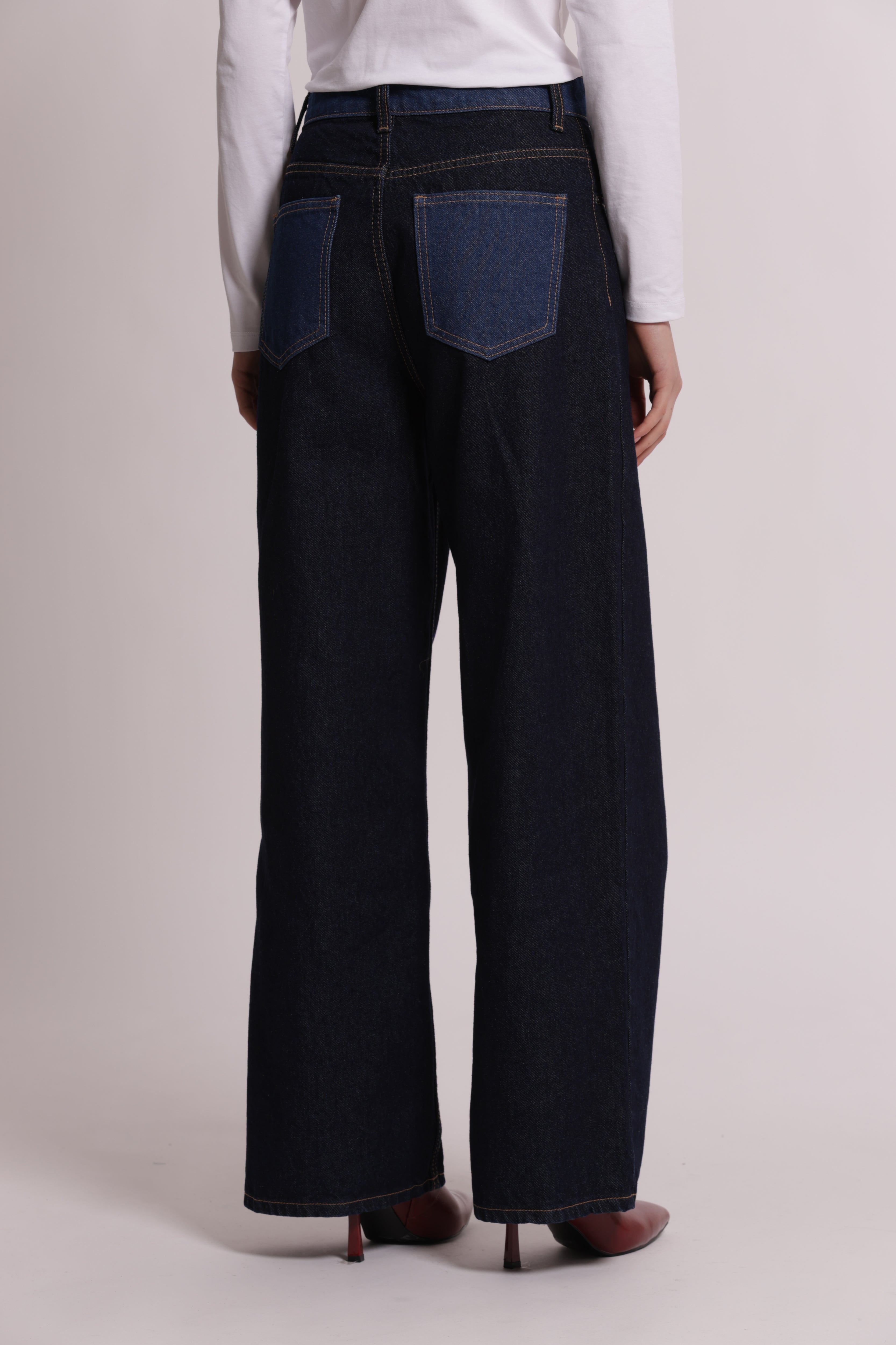 Mimi Mua Jeans Gamba Larga Vita Incrociata blu