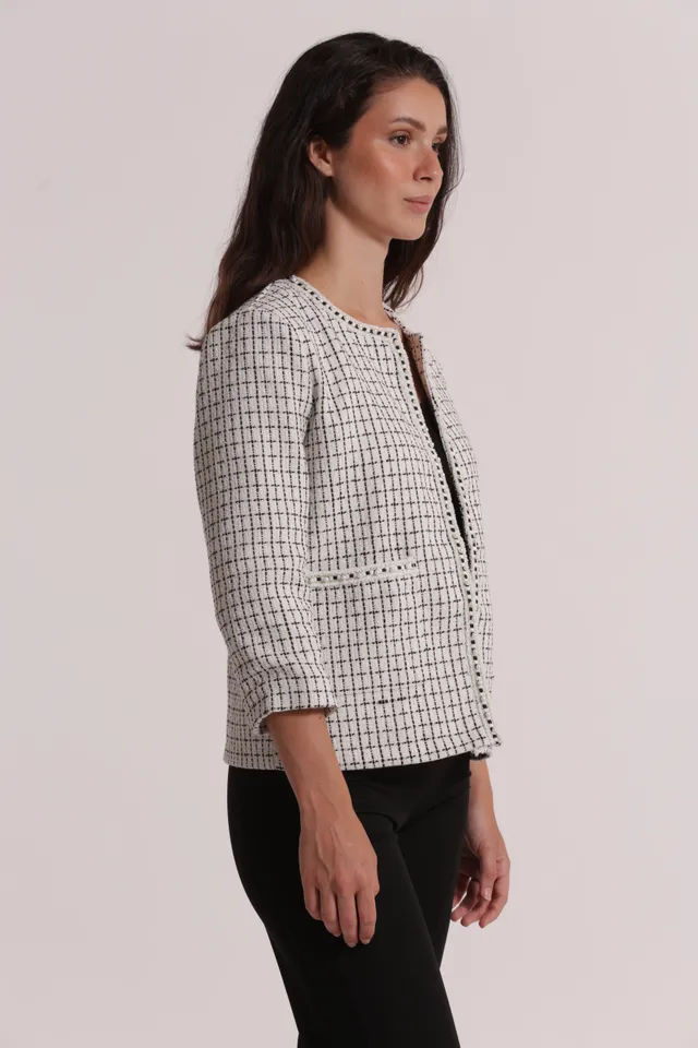 Mimi Mua Giacca Tweed Catena Bianco
