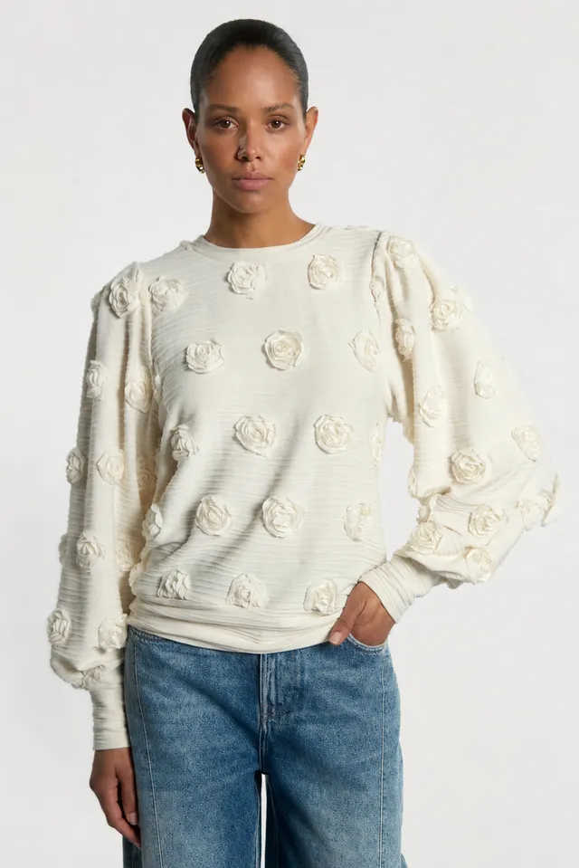 Aaiko Isha top crema con rose 3D donna