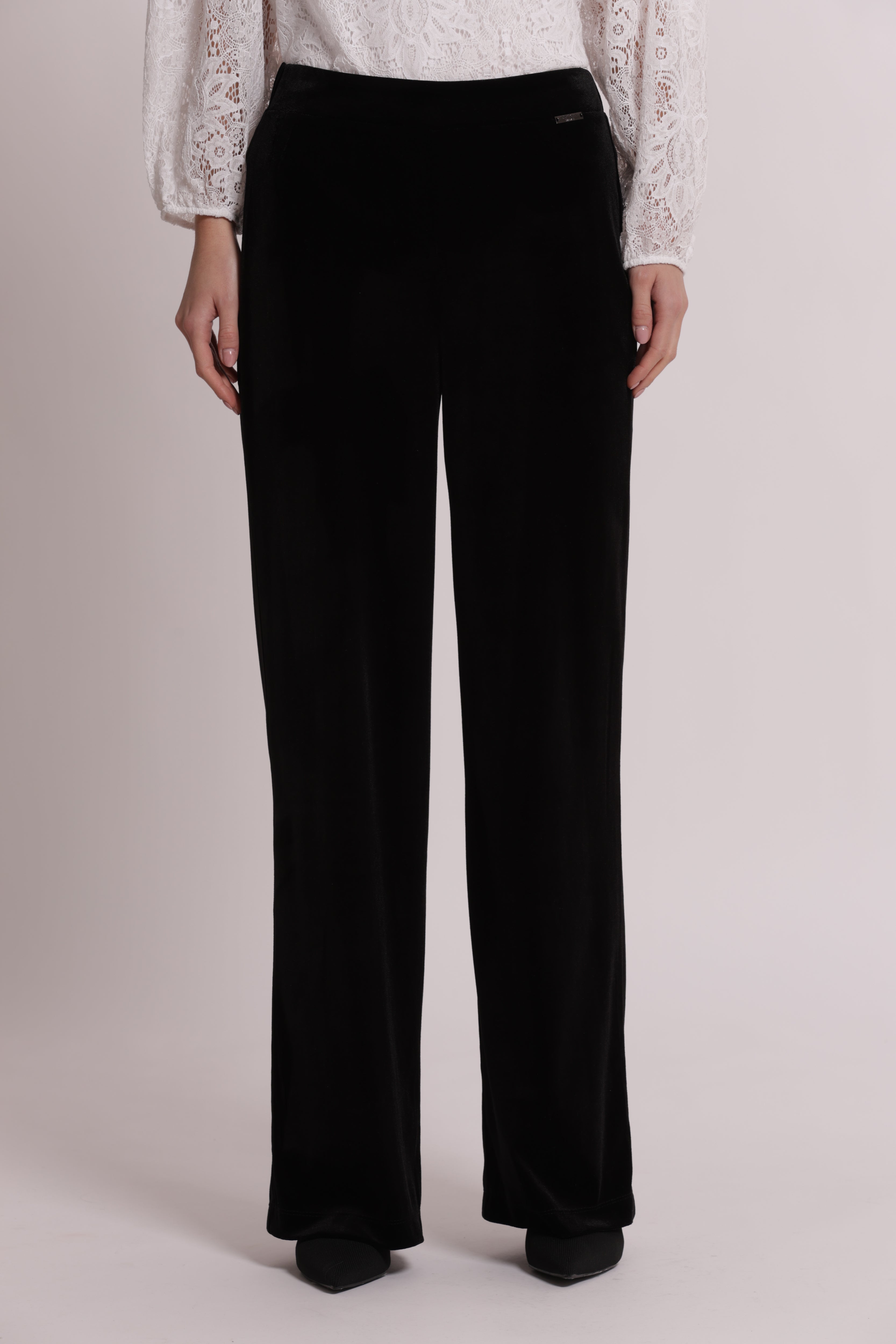 Mimi Mua Palazzo Velluto Pantaloni Nero Morbido