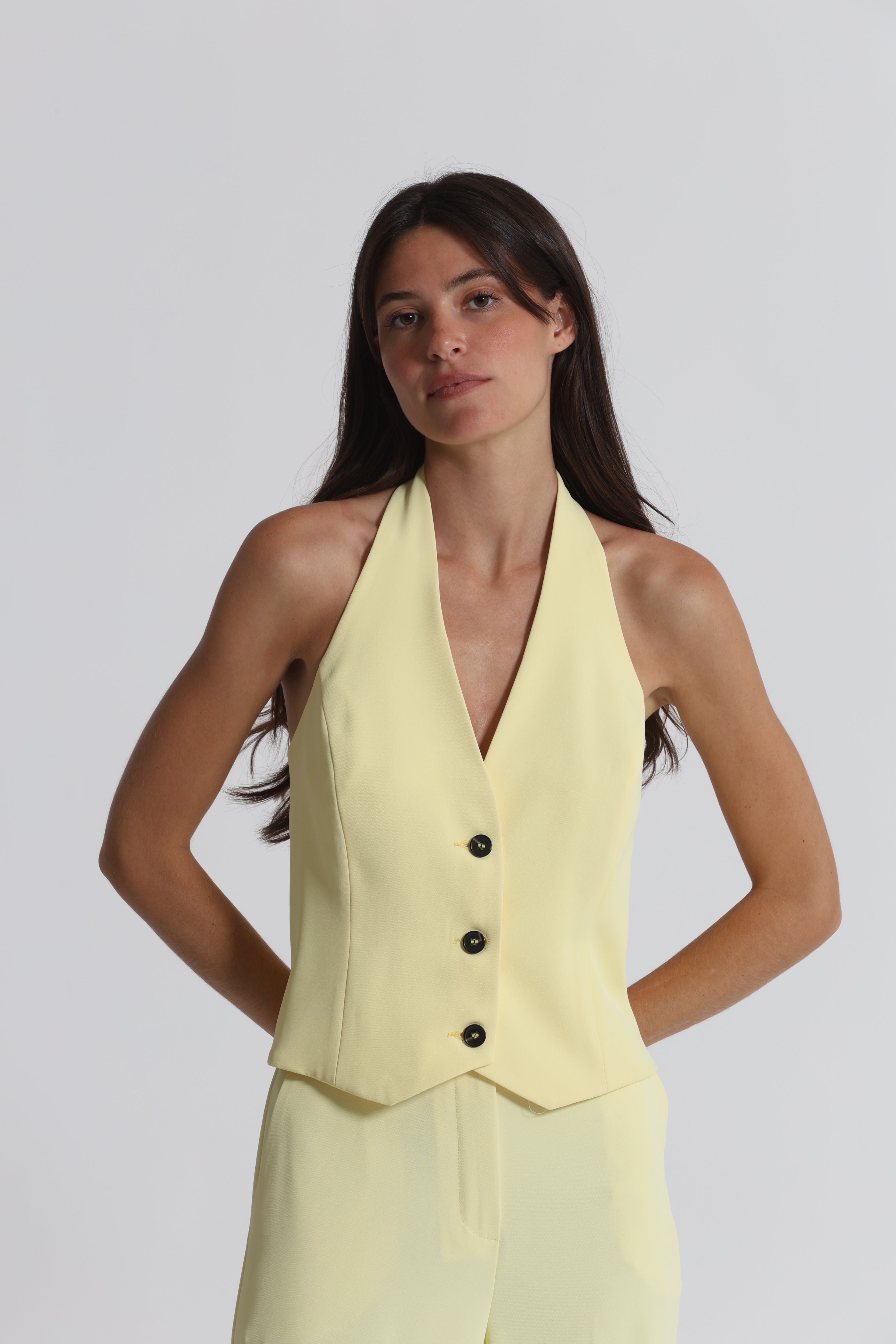 Mimi Mua Gilet Cropped Giacca Giallo Chiaro corto smanicato