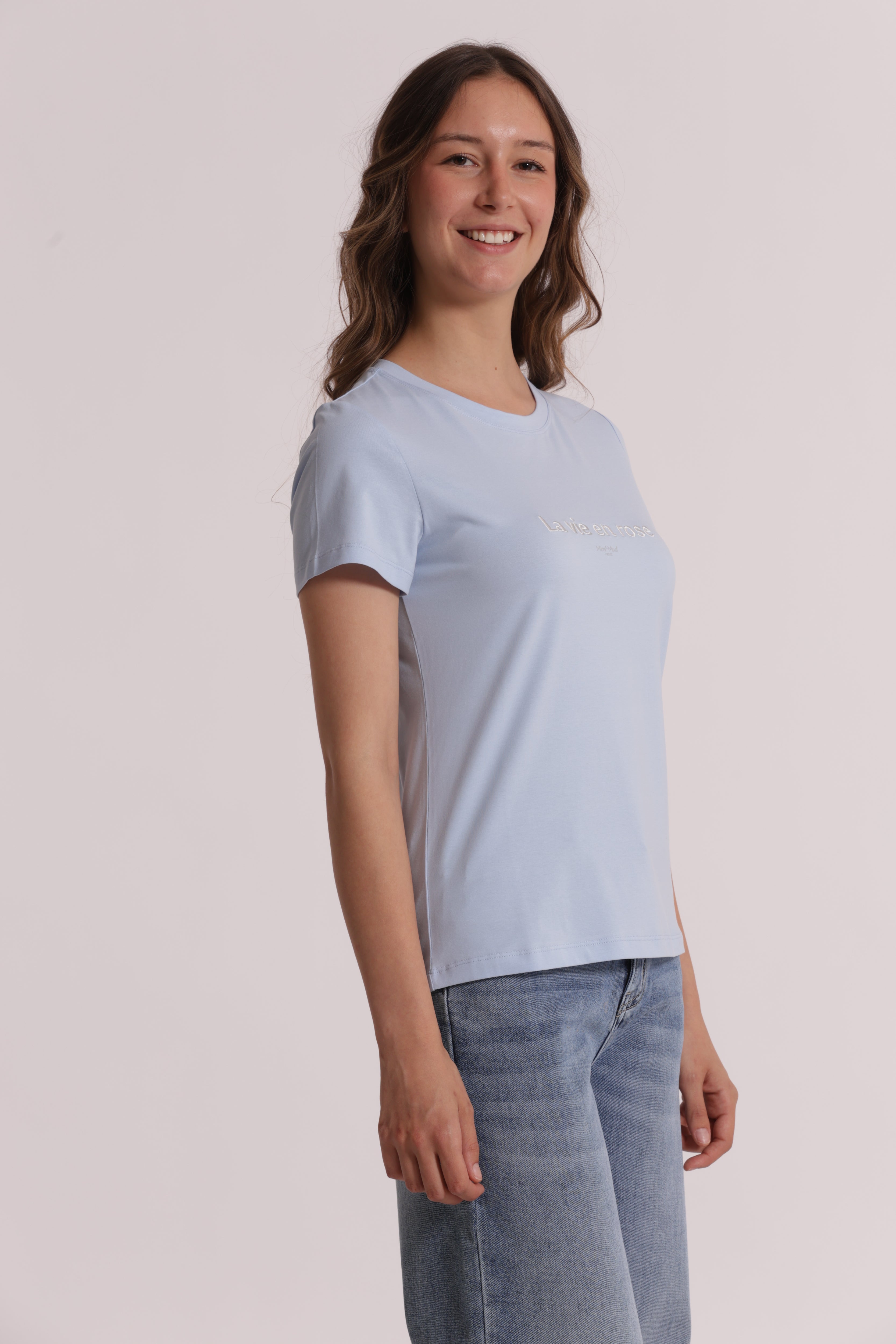 Mimi Mua T-Shirt La Vie en Rose Ricamata Bianco