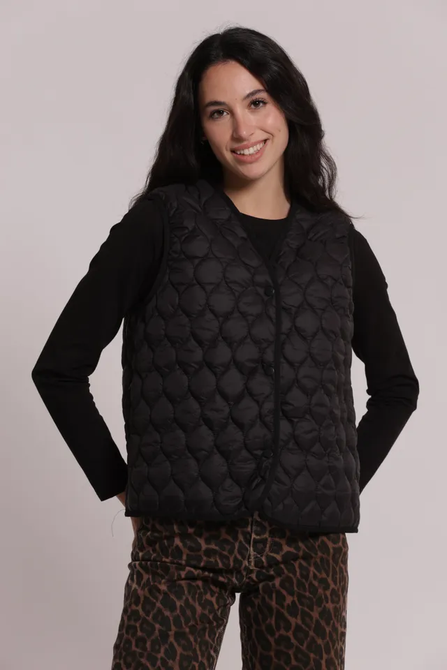 Mimi Mua Gilet Piumino Corto Smanicato Nero Trapuntato