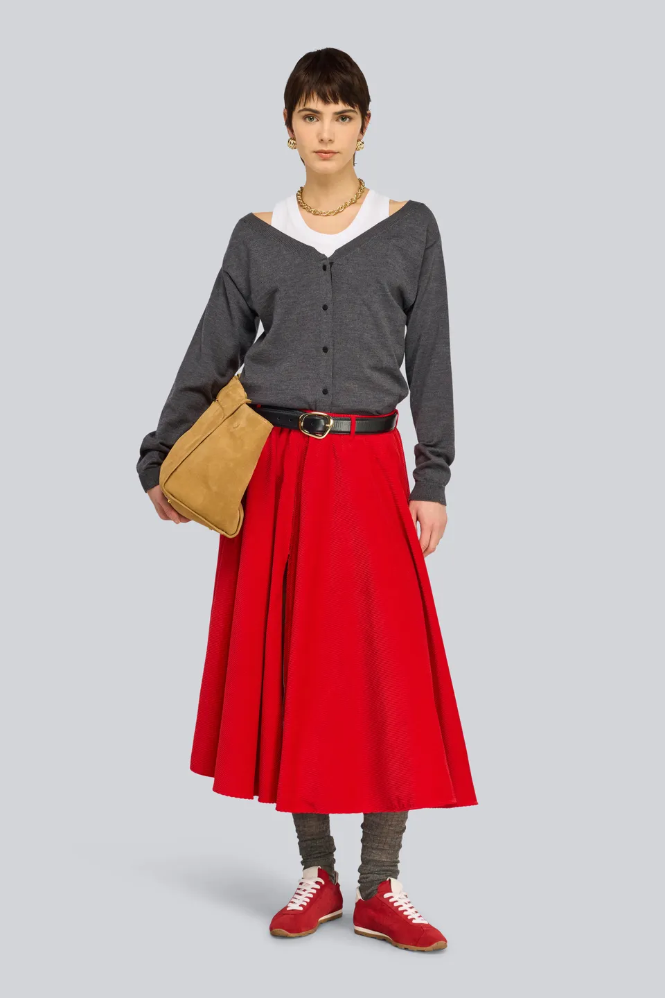 Semicouture Raquel Gonna Velluto Rosso Lacca Ampia