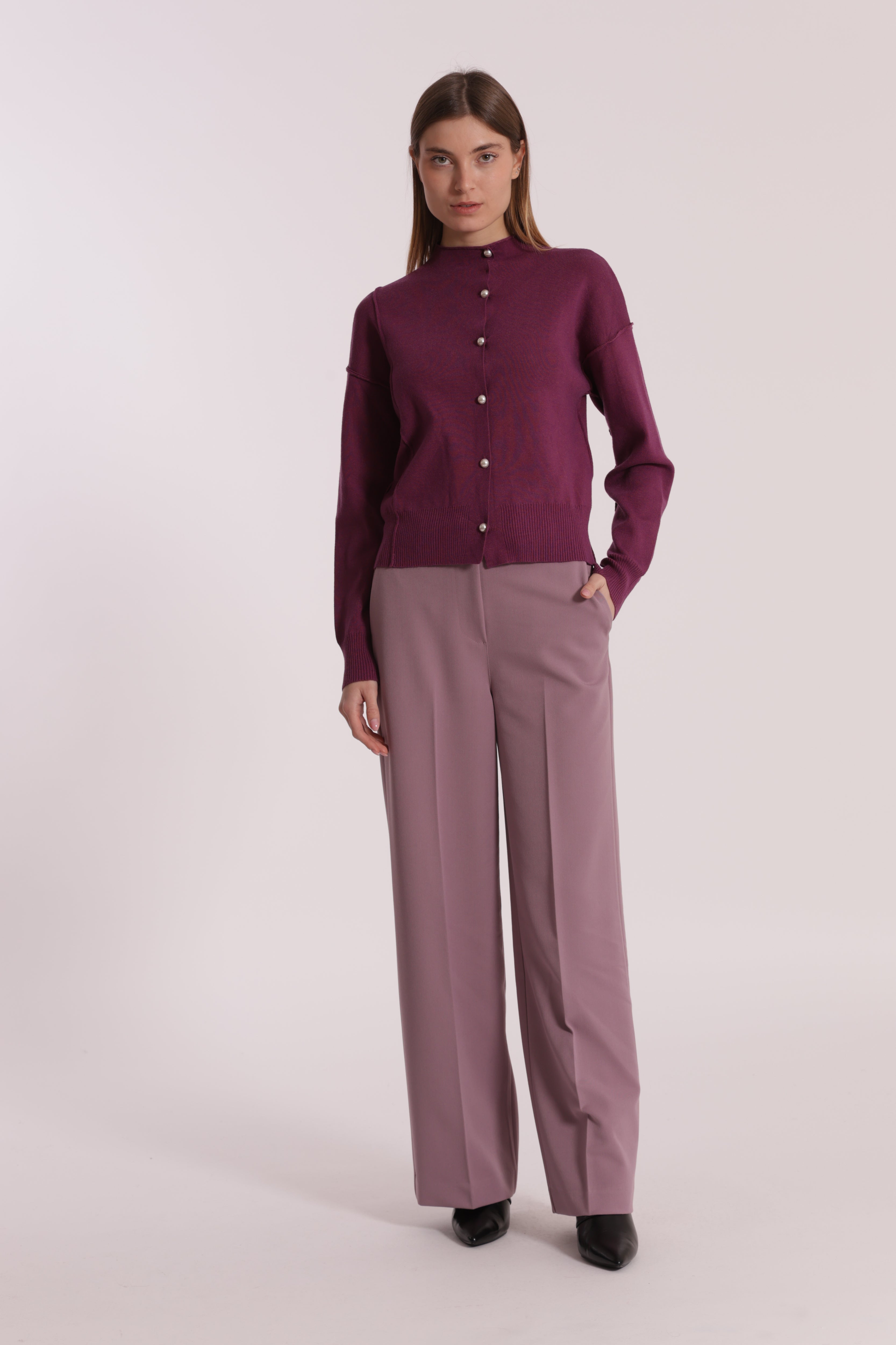 Mimi Mua Pantalone Palazzo Elastico Dietro Nero Polyviscosa