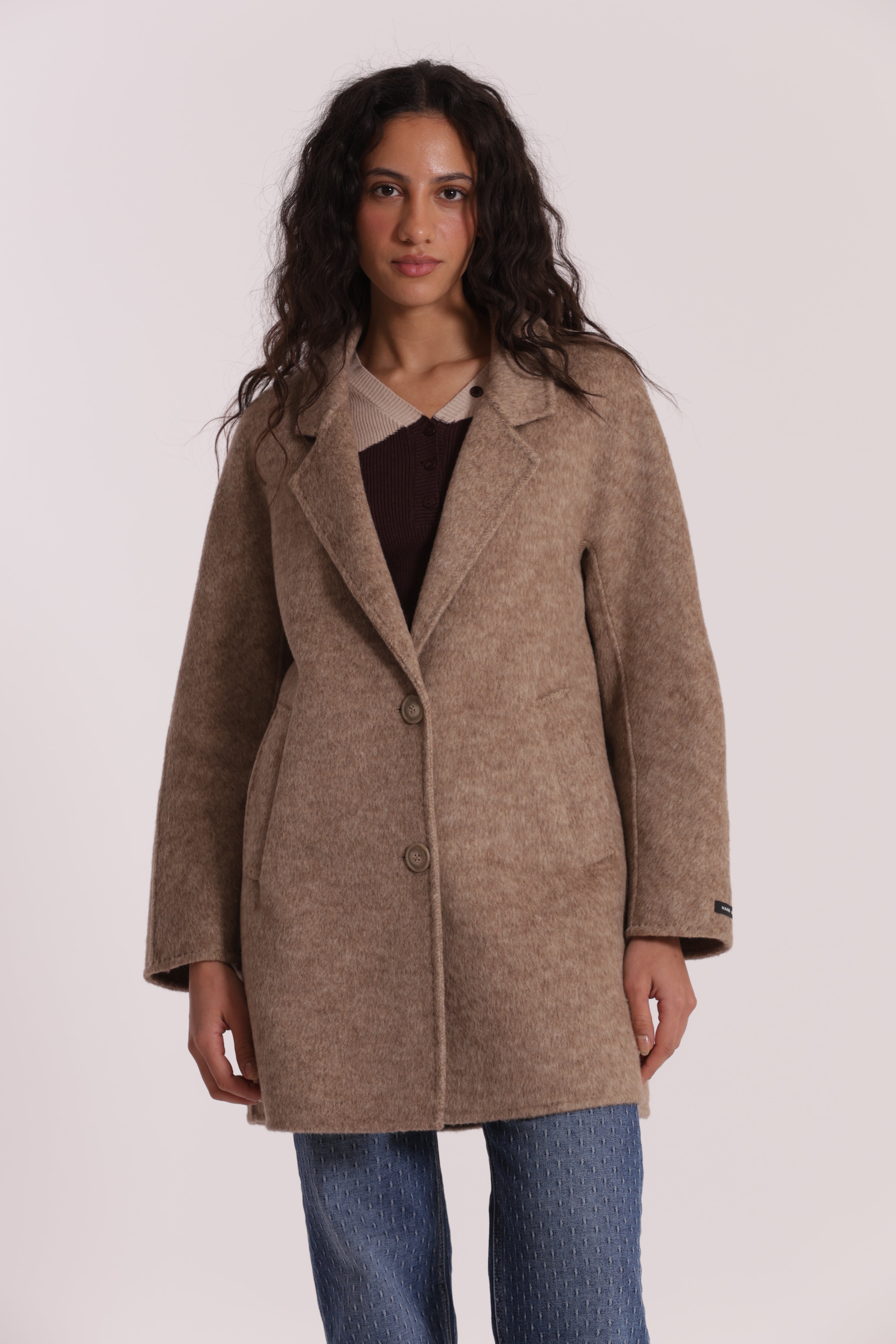 Mimi Mua Cappotto Corto Beige in misto lana