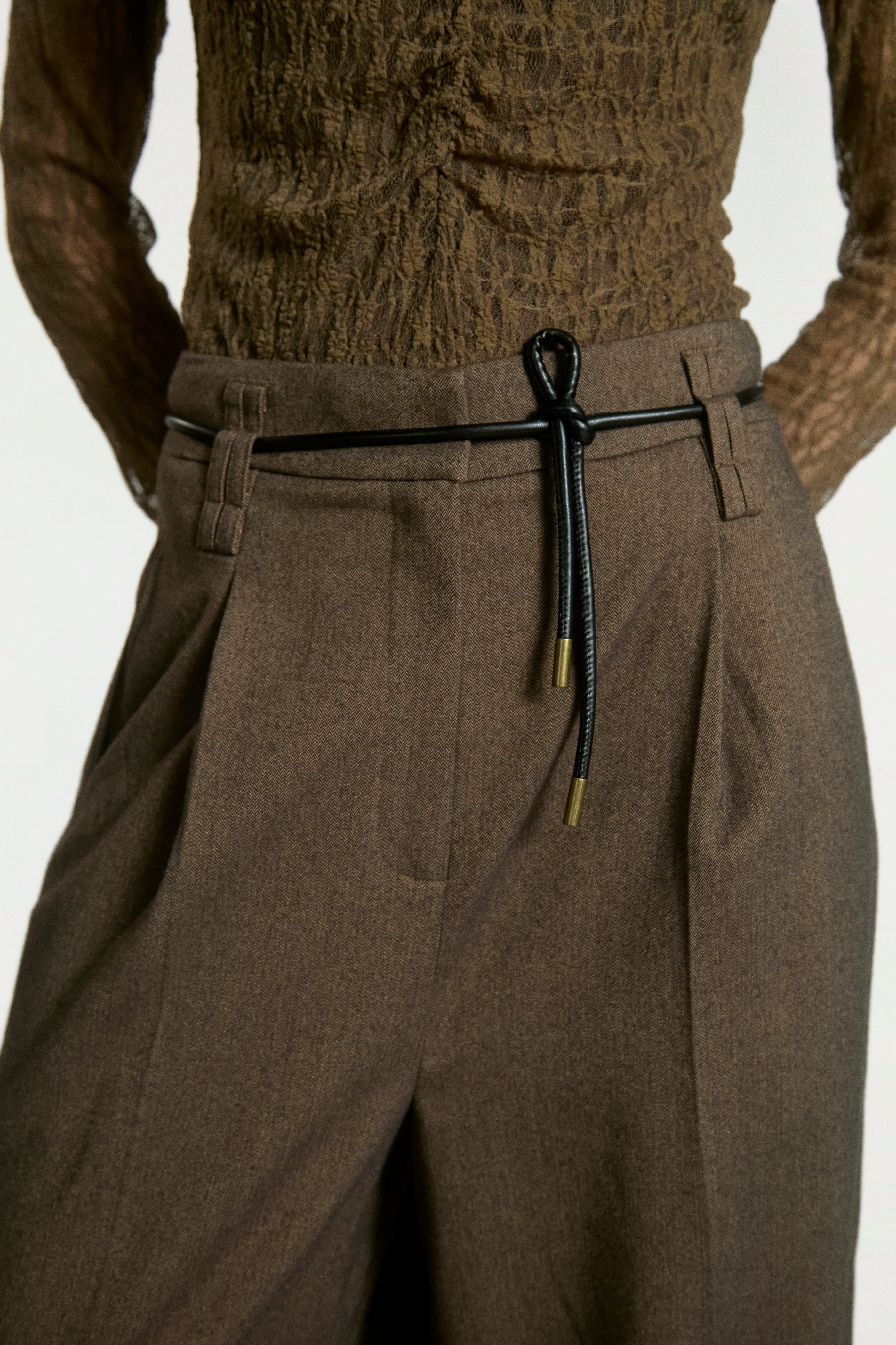 Aaiko Hailey pantaloni tweed marrone gamba larga