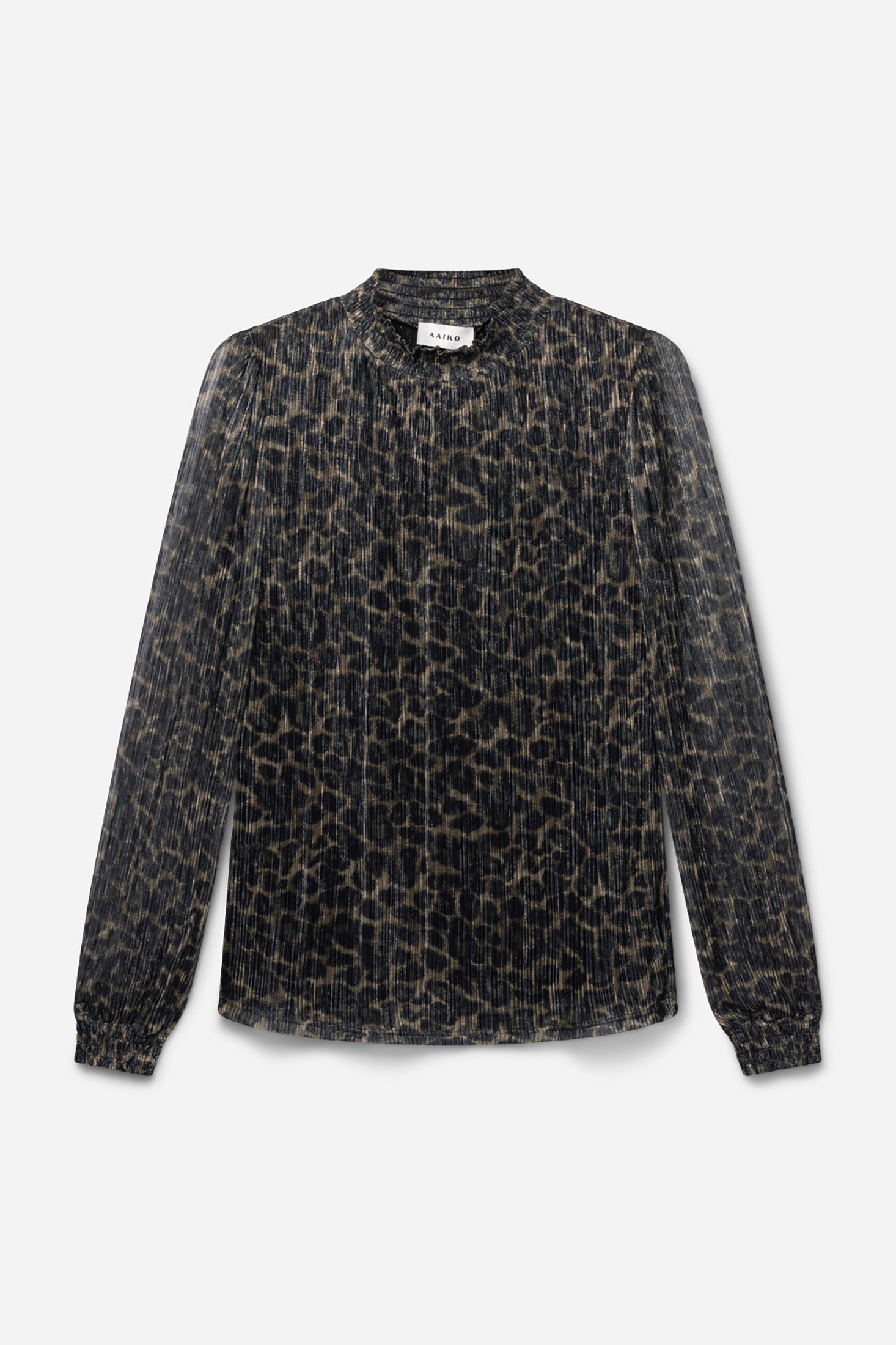 Aaiko Tory top animalier verde plissettato collo alto