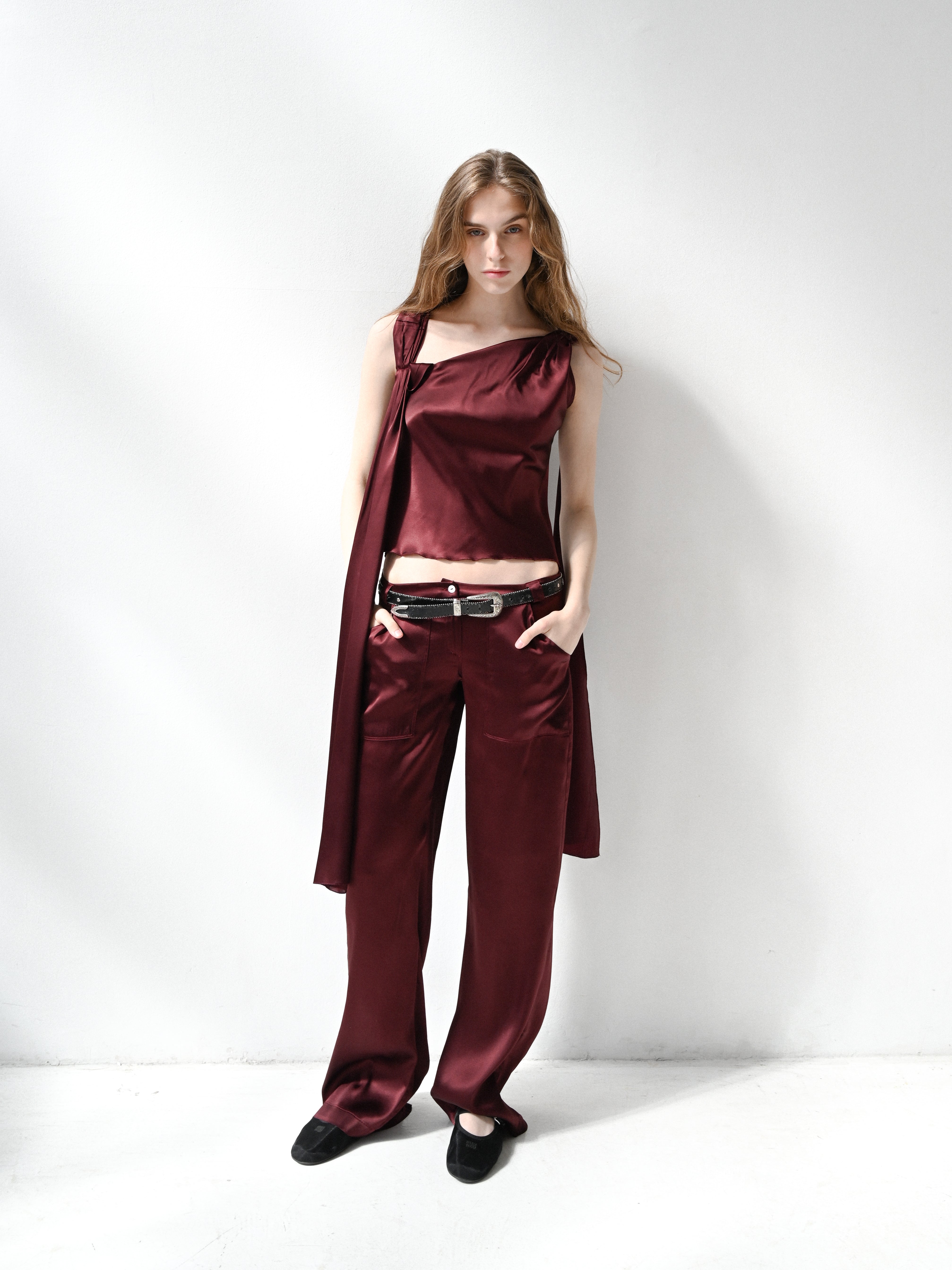 GiglioTigrato Noa IV pantaloni seta bordeaux vita bassa