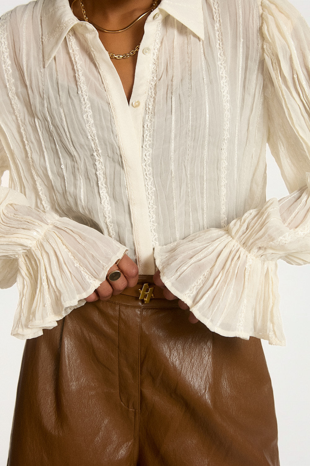 Aaiko Sien camicia righe crema maniche ampie