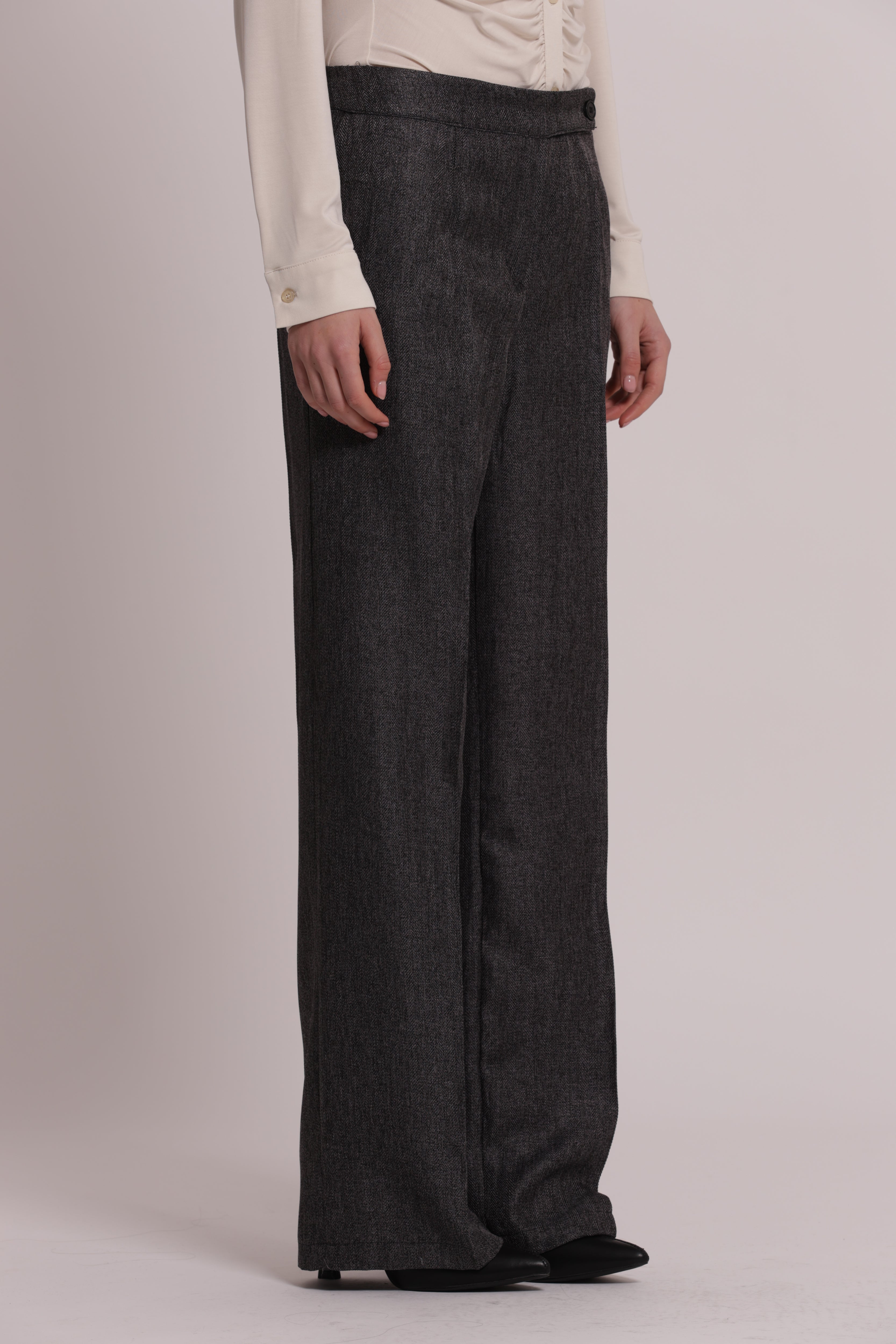 Mimi Mua Pantalone Palazzo Tweed Spigato Moro