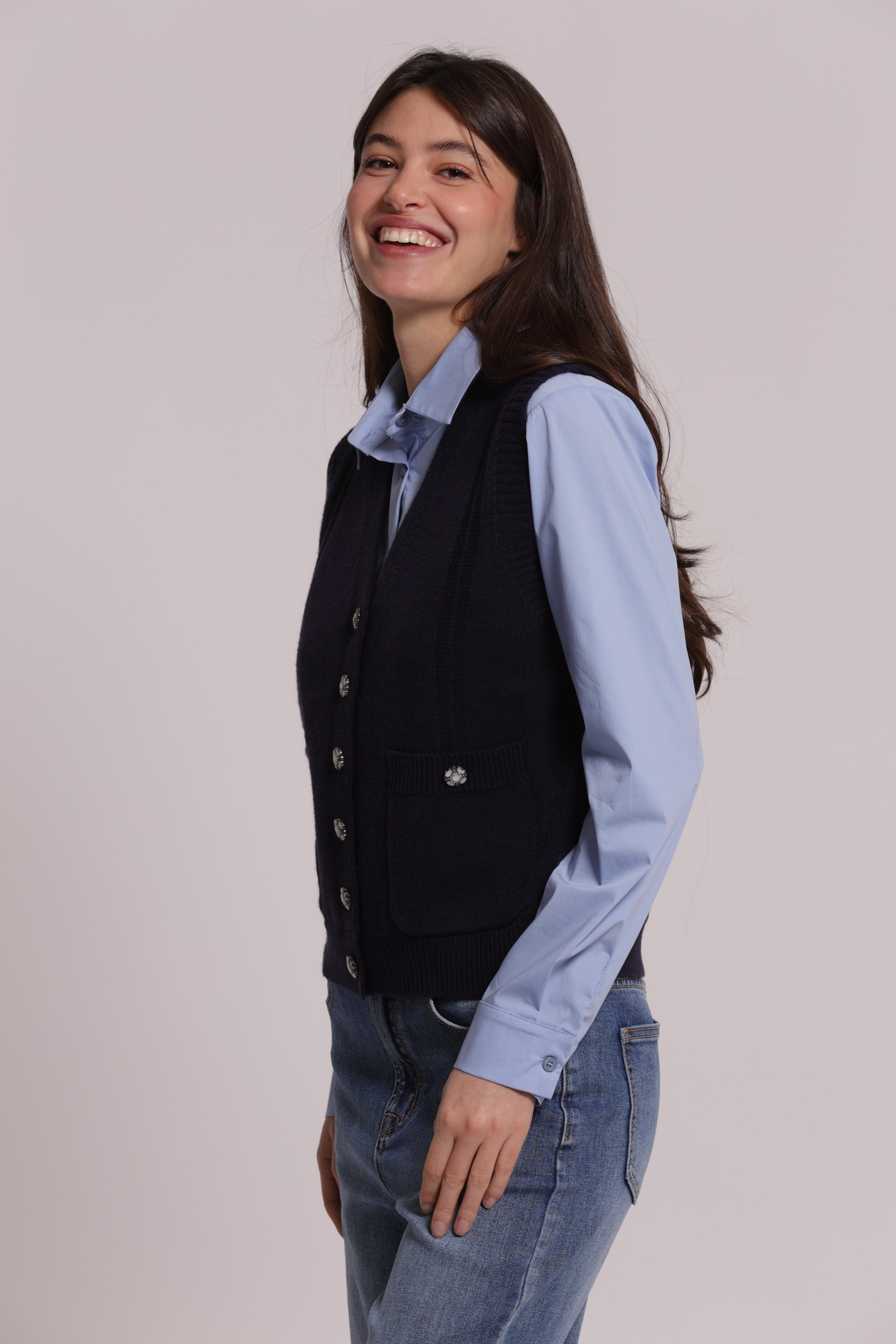 Mimi Mua Maglia Gilet Bottoni Gioiello gilet elegante