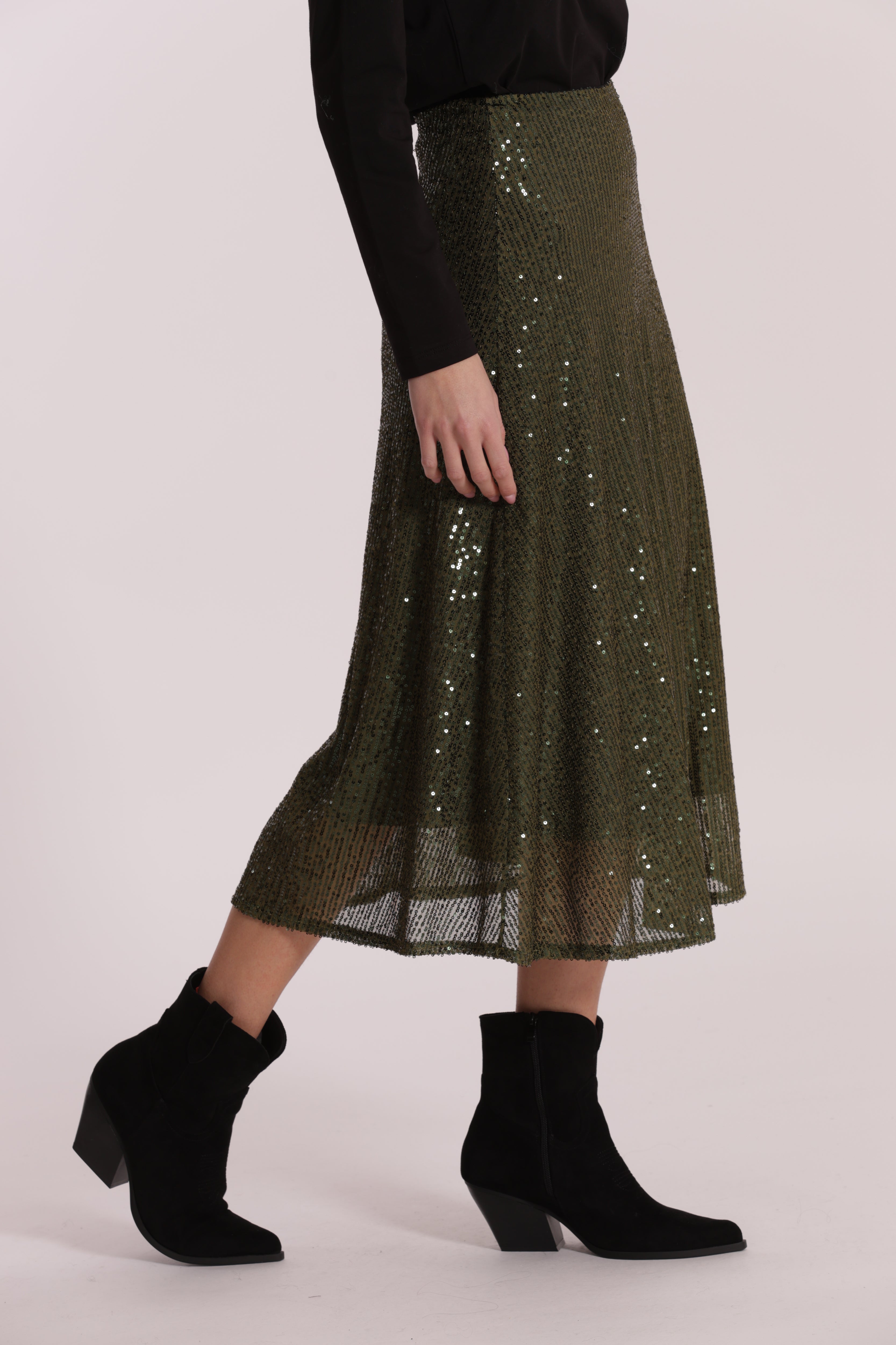 Mimi Mua Gonna Longuette in Paillettes Nero S Lucente