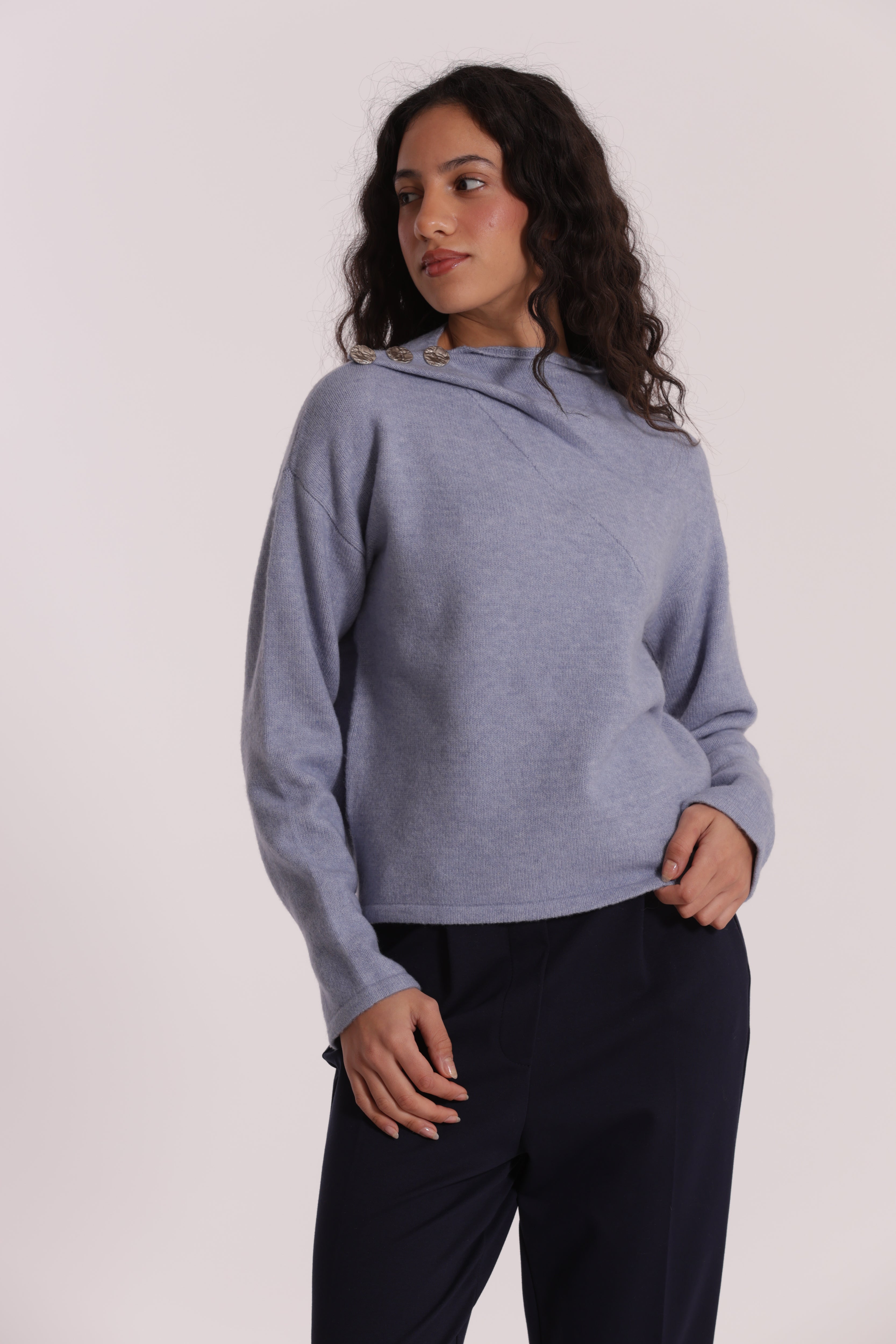 Mimi Mua Maglia Bottoni Spalla Panna Misto Lana