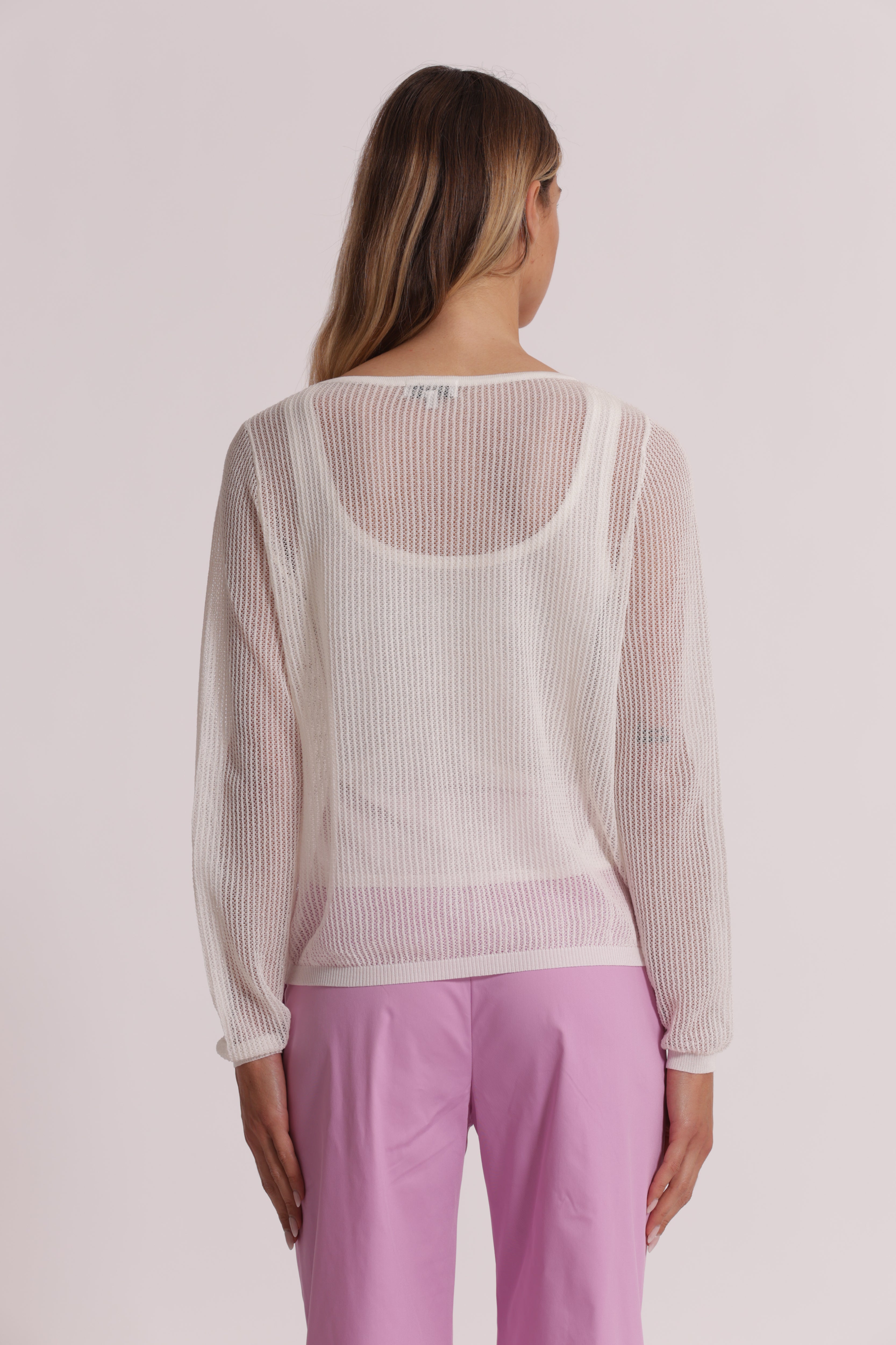 Mimi Mua Maglia Traforata Maniche Lunghe panna viscosa