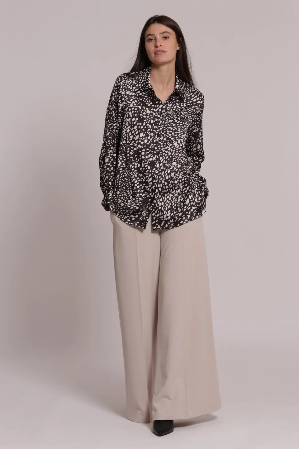 Mimi Mua Maculato camicia uomo nero bianco poliestere