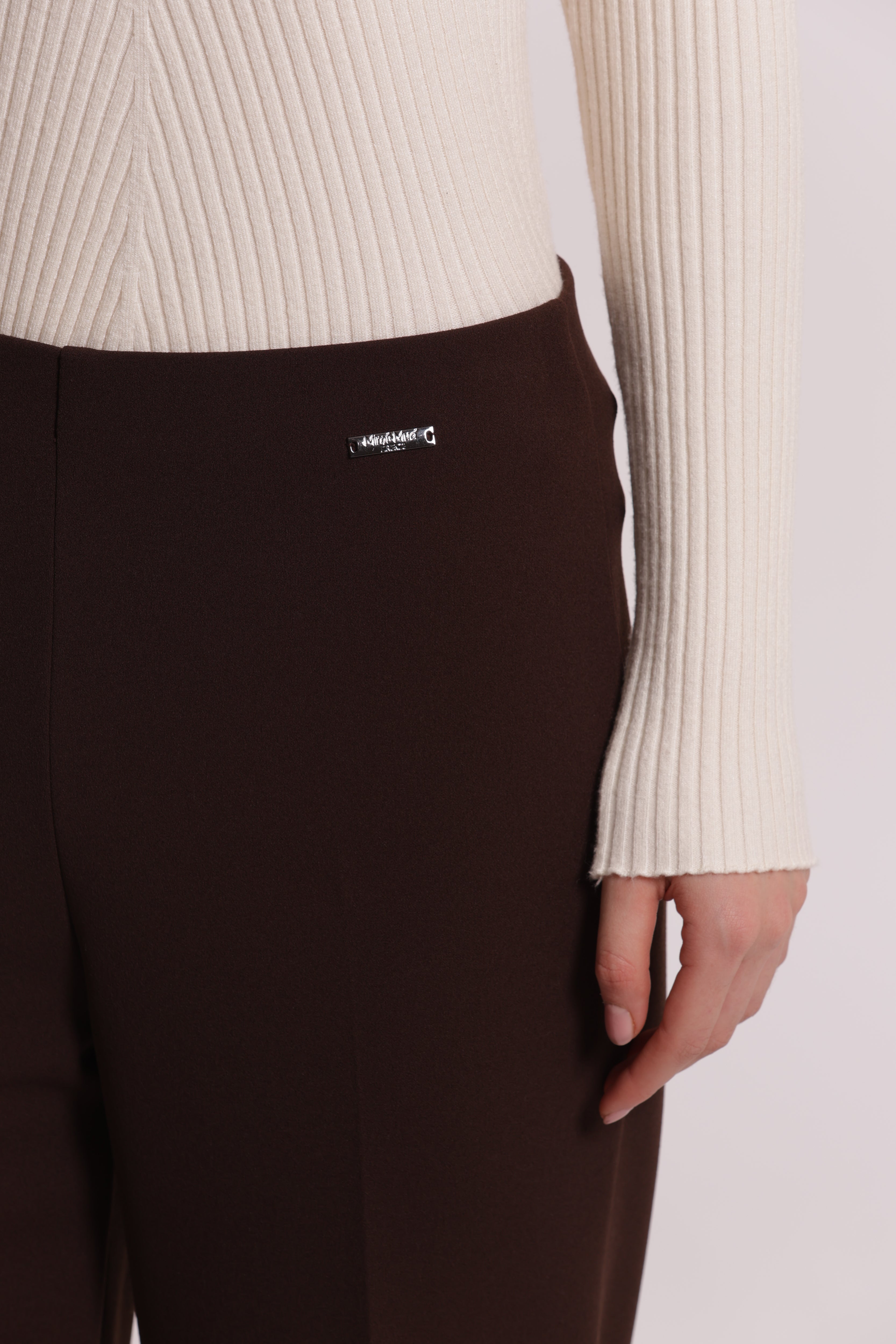 Mimi Mua Pantalone con Risvolto scuba crepe nero