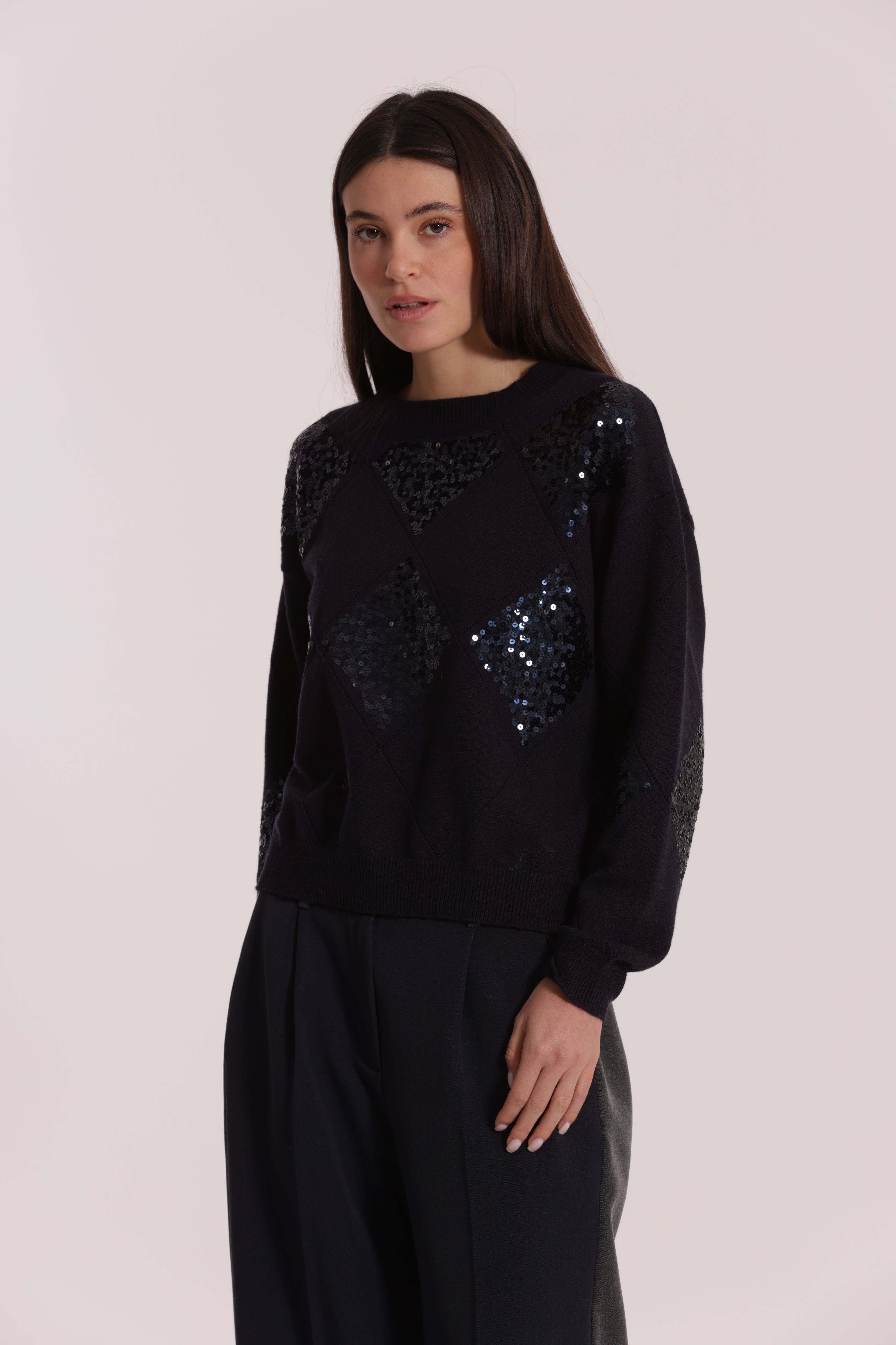 Mimi Mua Maglia Rombi Paillettes viscosa nera