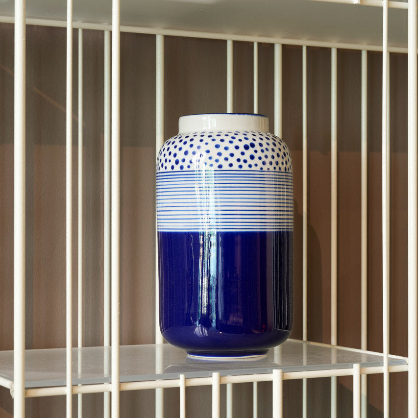 On Earth Cooperative Collection Dot Stripes vaso ceramica blu