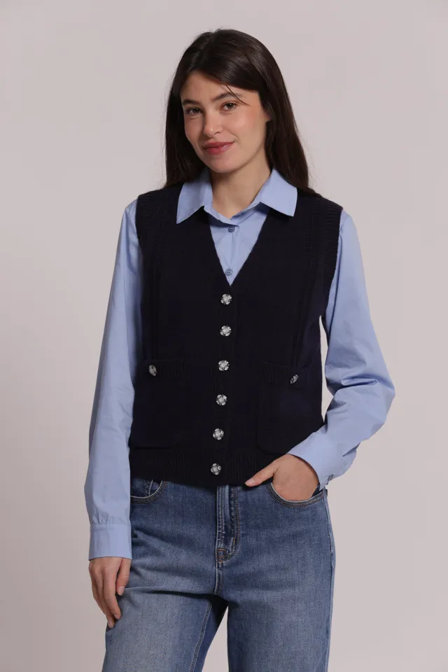 Mimi Mua Maglia Gilet Bottoni Gioiello gilet elegante