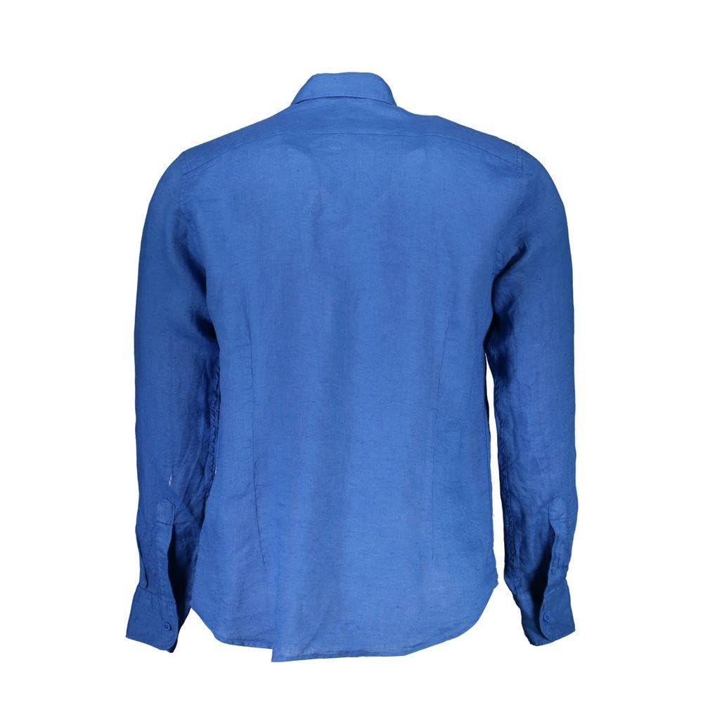 La Martina XMC005-TL319 camicia lino uomo blu