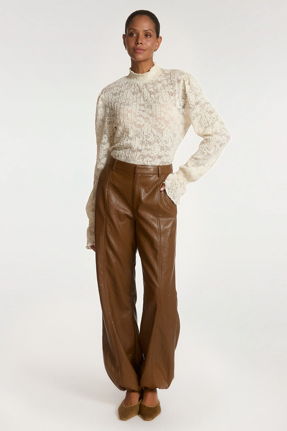 Aaiko Tory top pizzo crema CREAM collo alto
