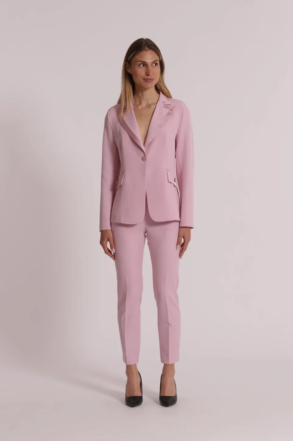 Mimi Mua Dettagli Simil Raso Pantaloni Nero Elasticizzati