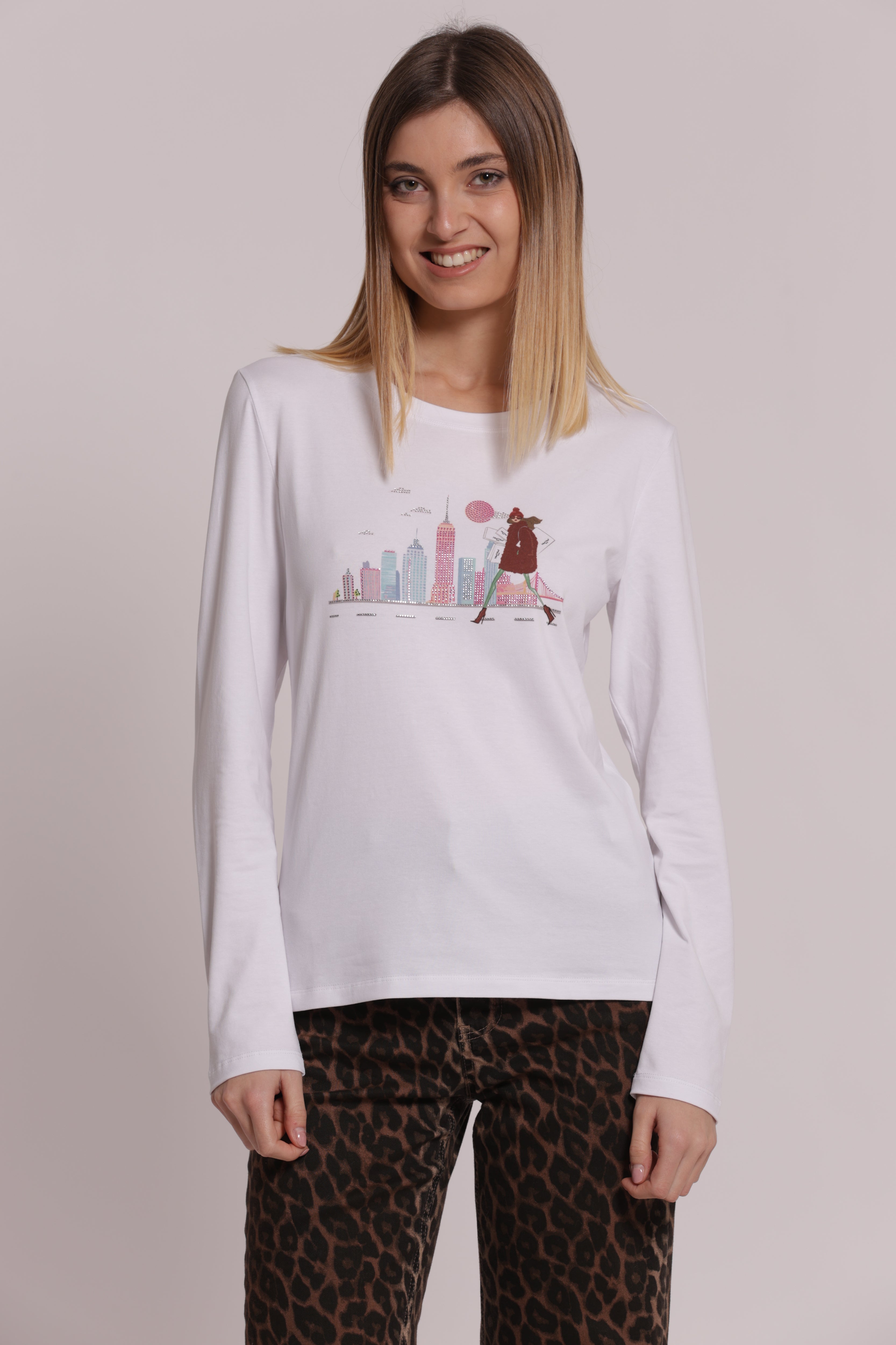 Mimi Mua T-Shirt Skyline Maniche Lunghe bianco