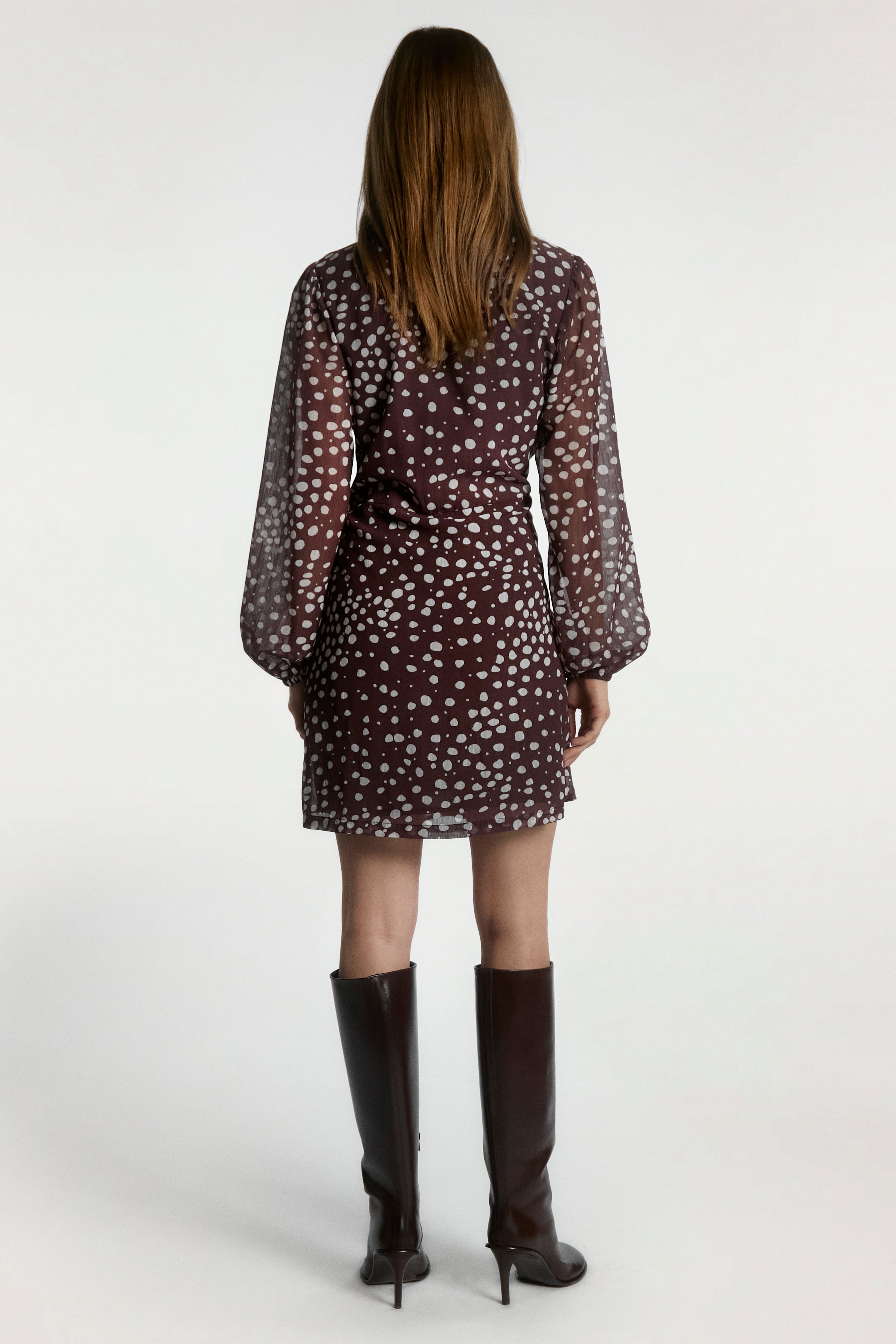 Aaiko Falin abito bordeaux pois sopra ginocchio