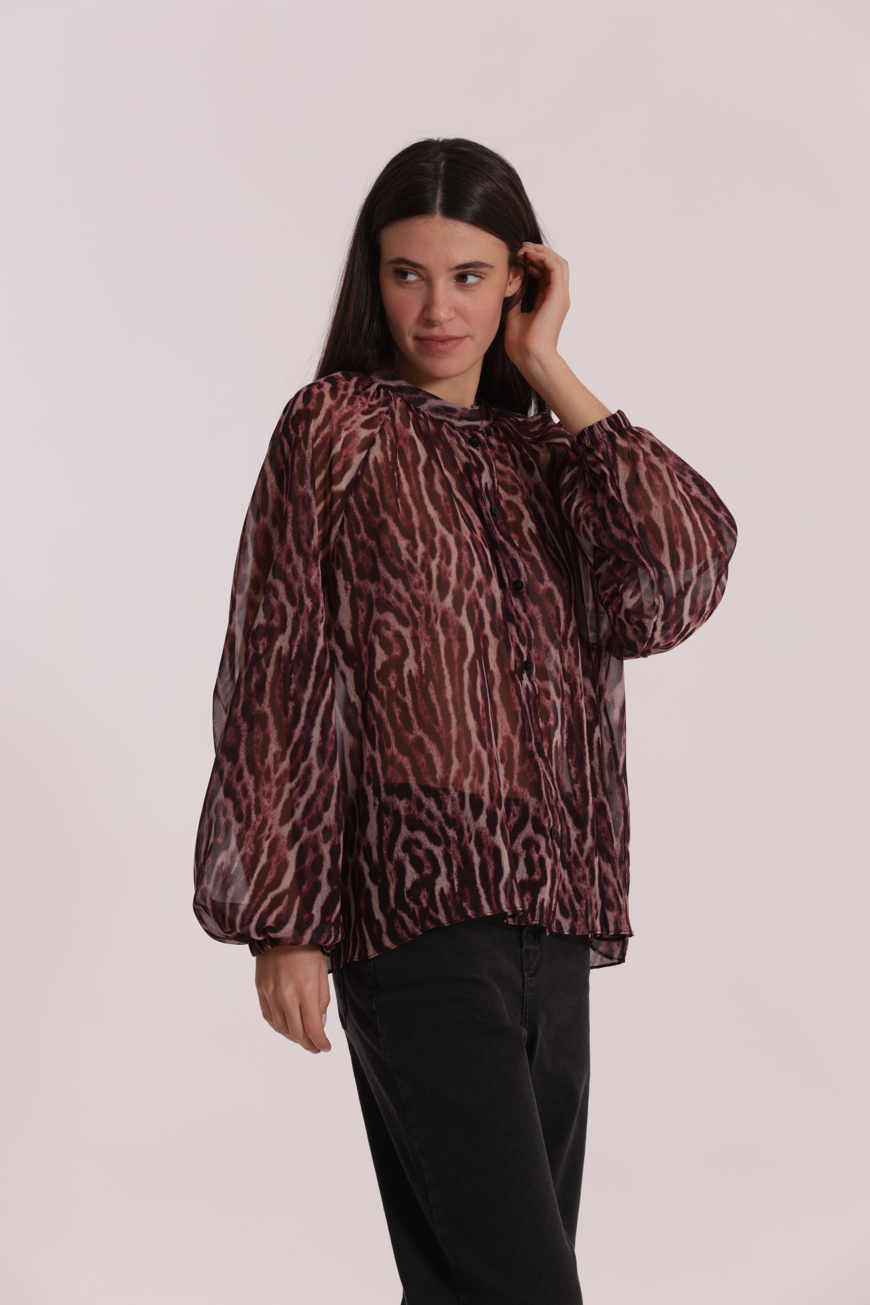 Mimi Mua Camicia Over Animalier Burgundy
