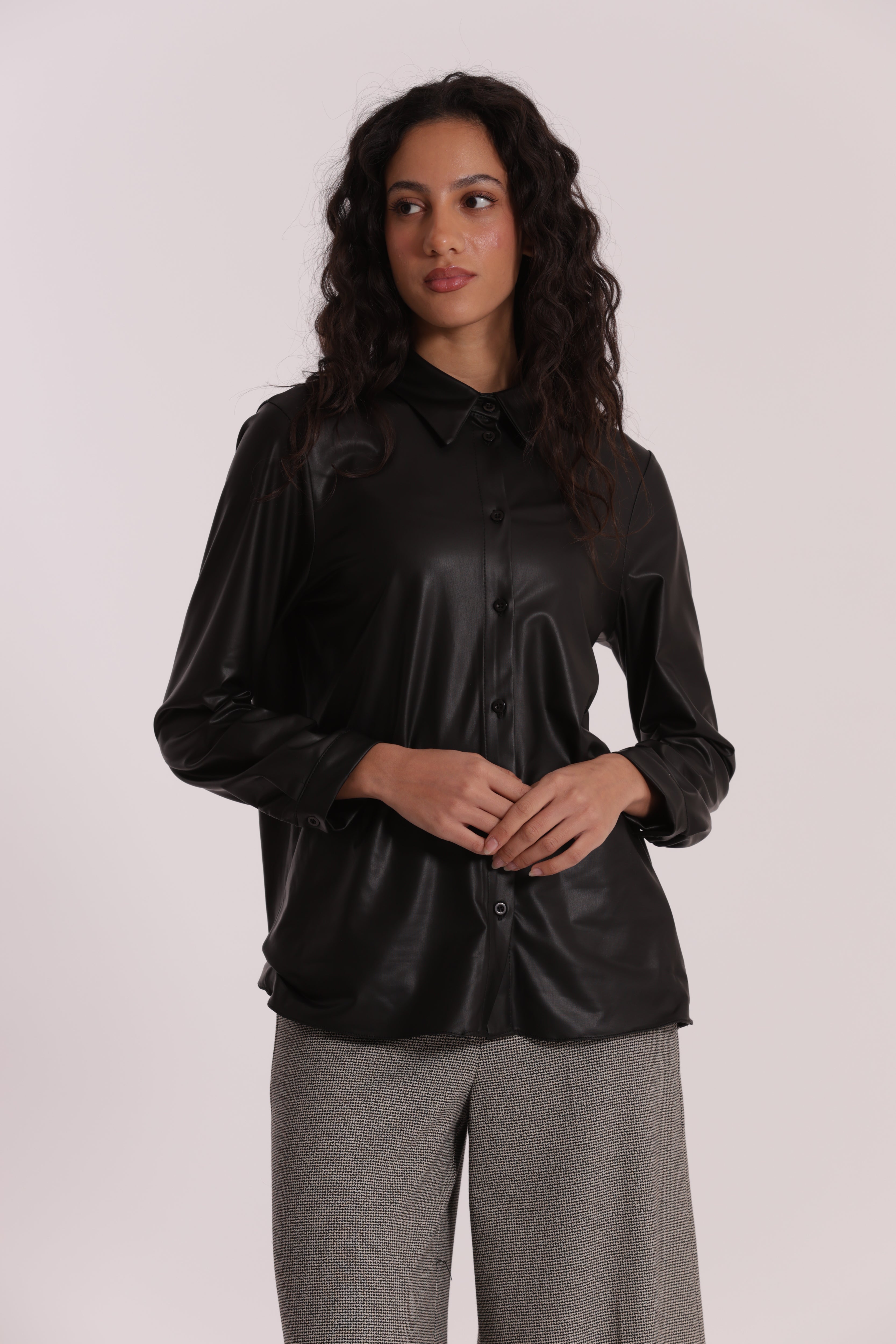 Mimi Mua Camicia Uomo Simil Pelle Nero