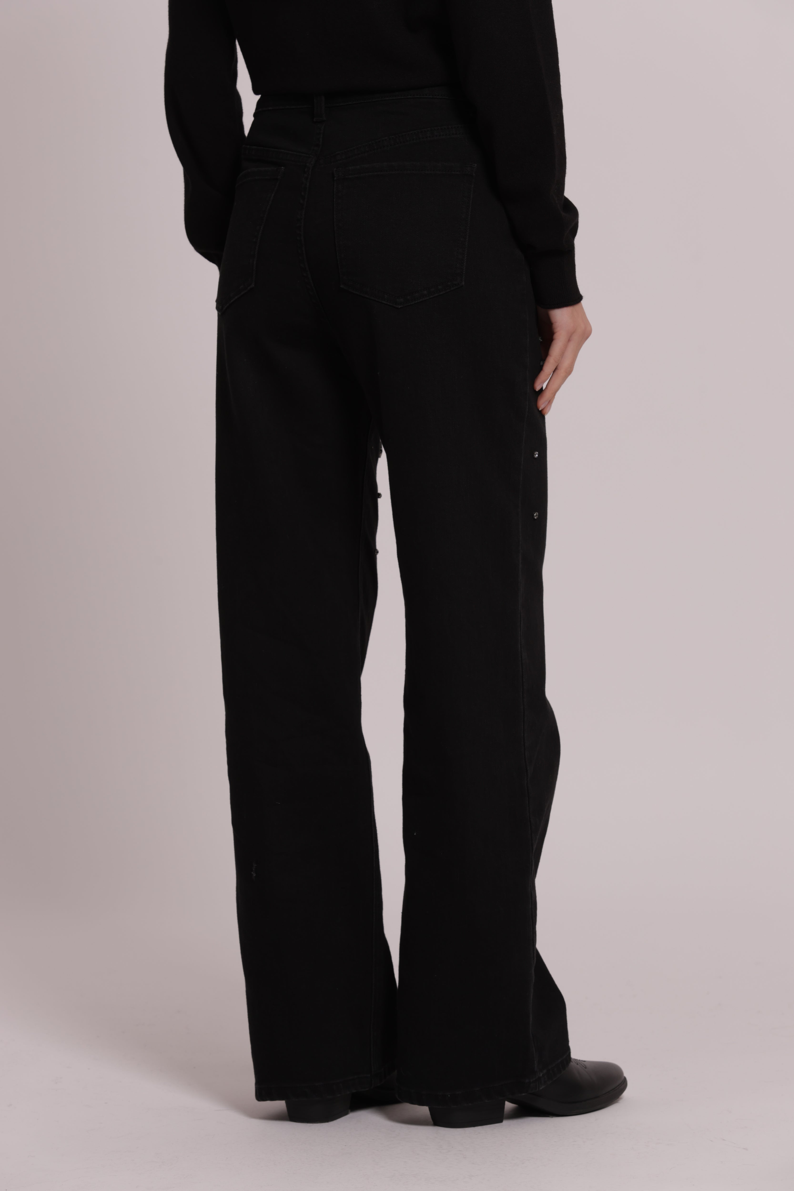Mimi Mua Wide Leg Castoni Gioiello Jeans Nero denim
