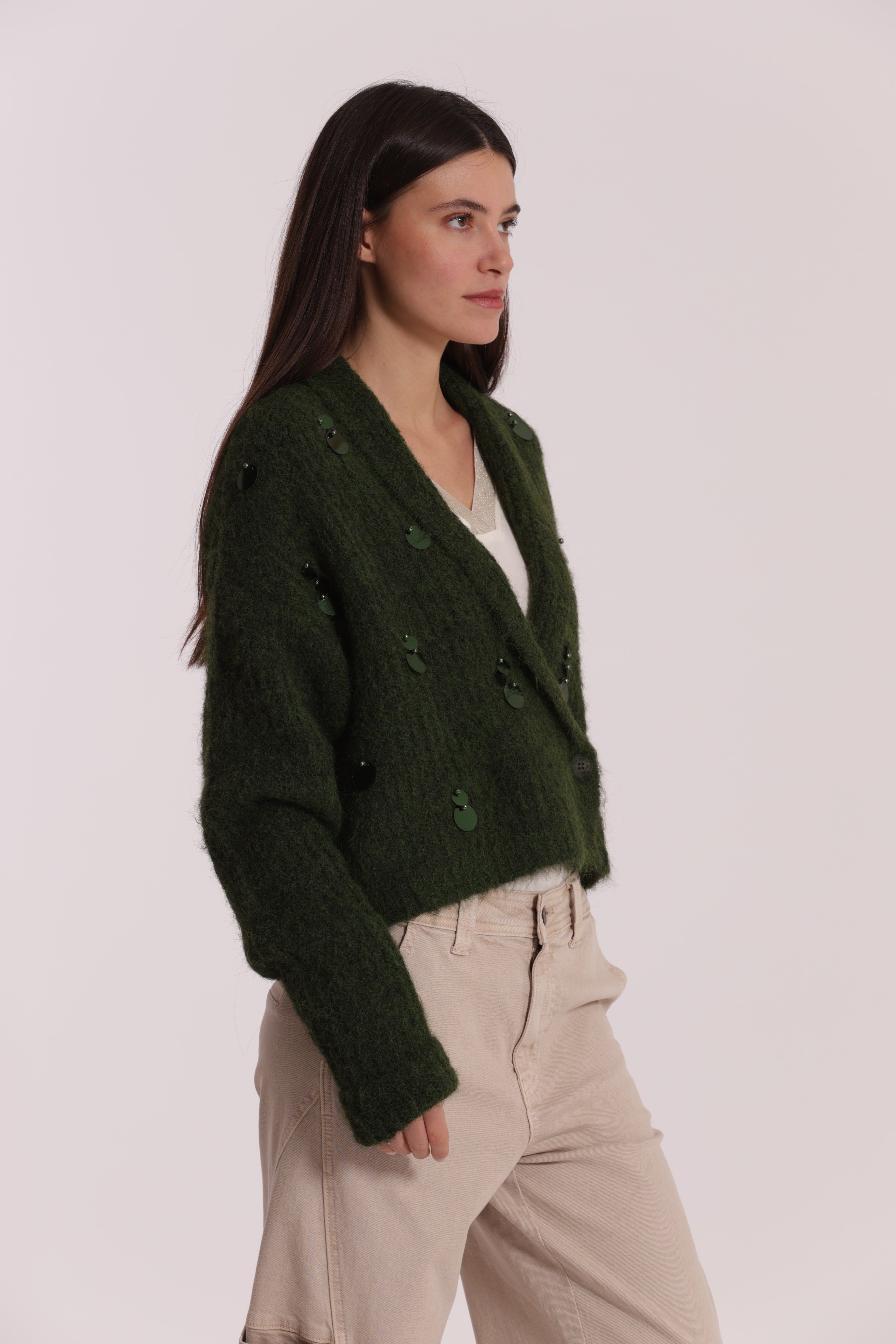 Mimi Mua Maglia Cardigan Incrociata Paillettes Nero