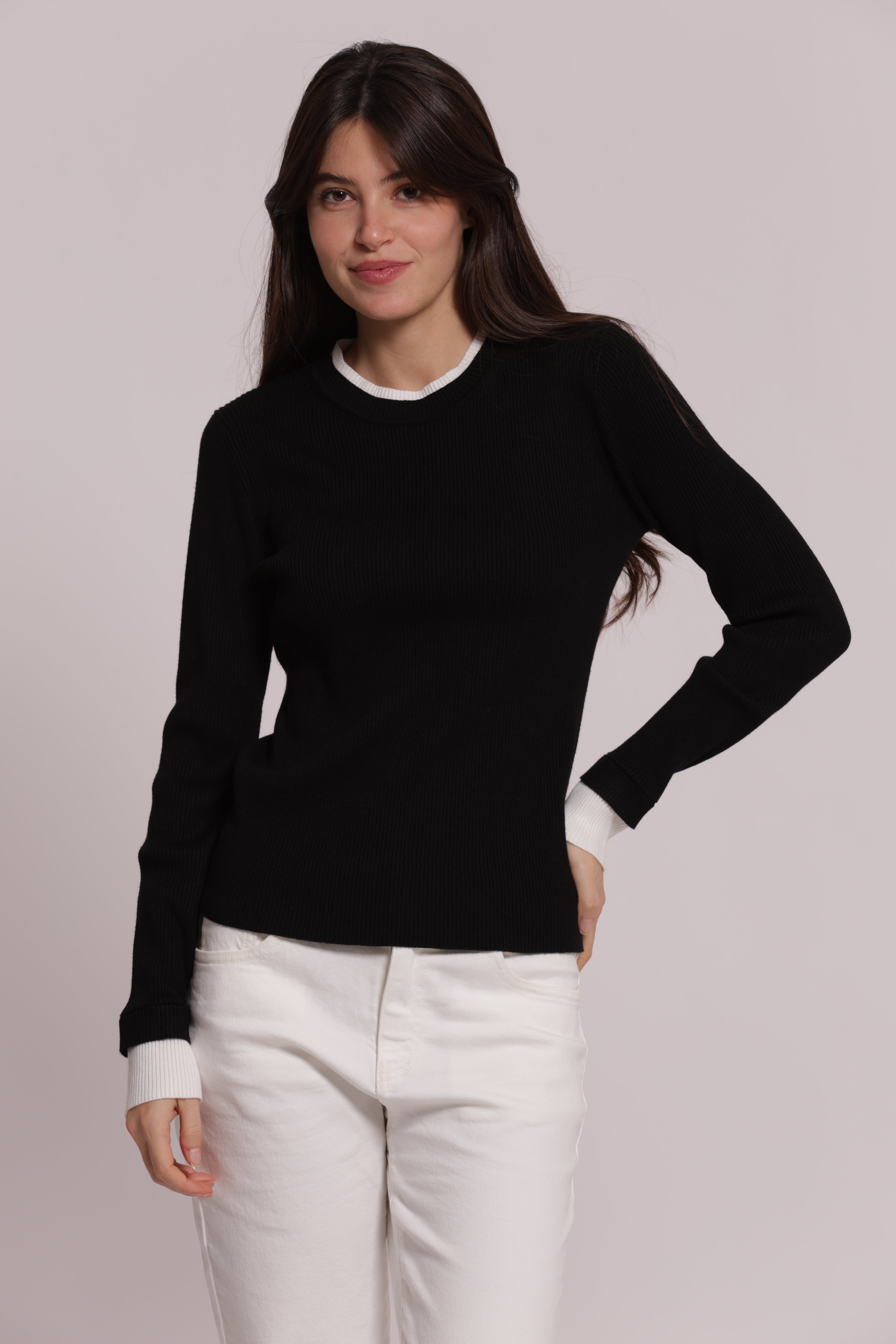 Mimi Mua Bicolor Scollo Tondo Maglia in Viscosa