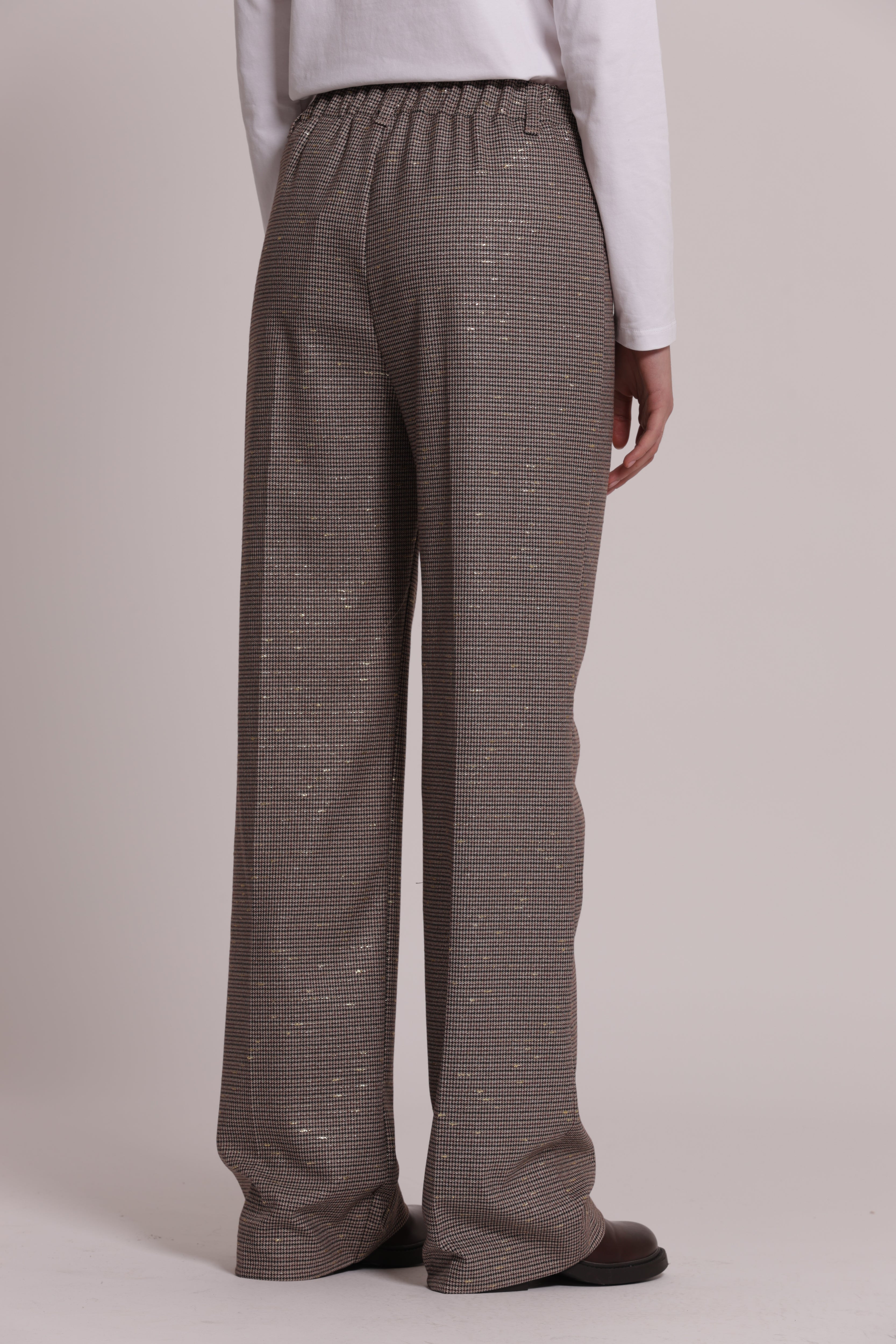 Mimi Mua Palazzo Pied de Poule Lurex Pantaloni Bordeaux Beige
