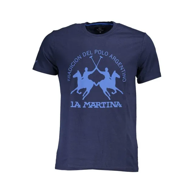 La Martina T-Shirt Uomo Cotone Blu Girocollo Logo