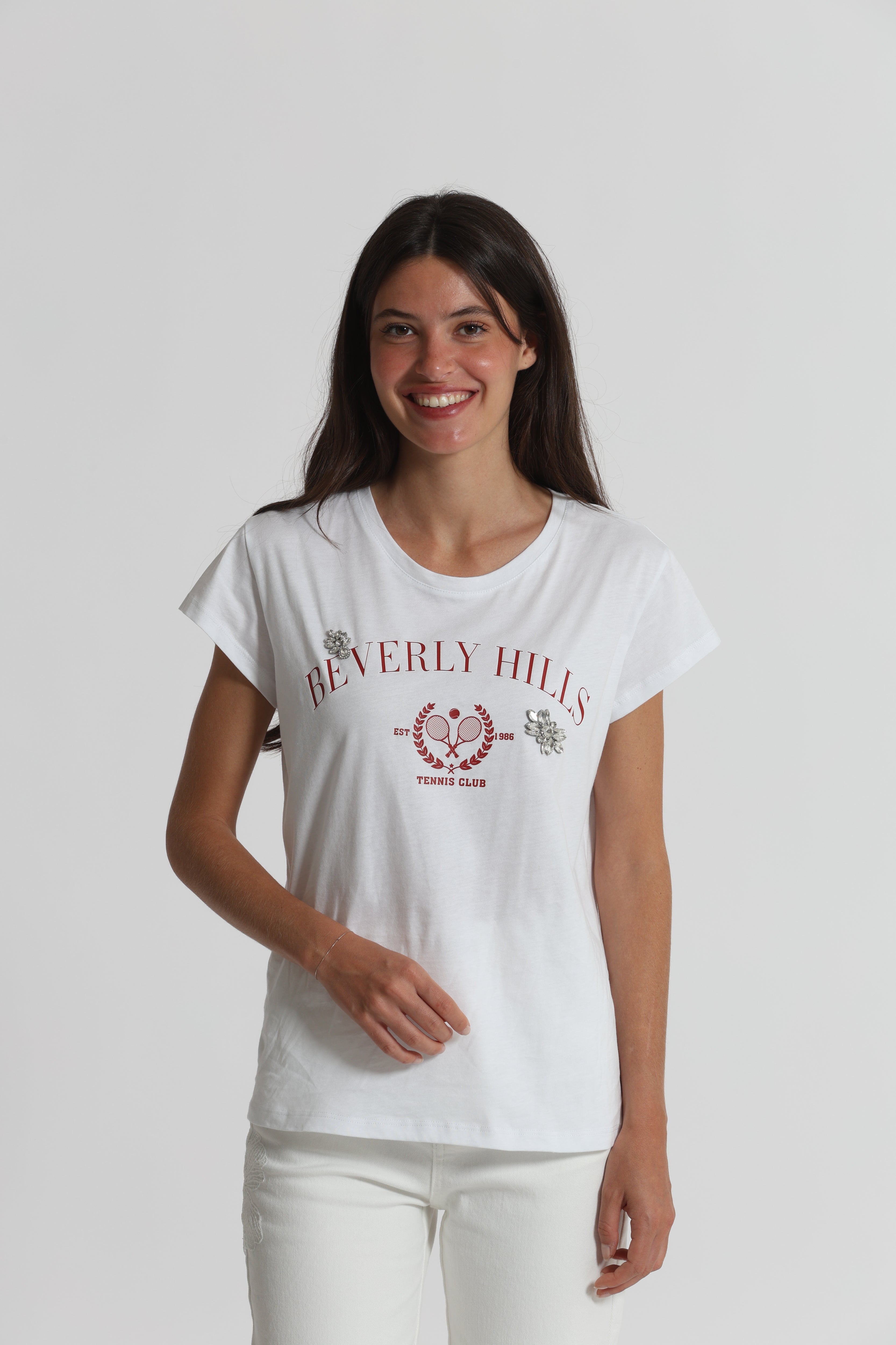 Mimi Mua T-shirt Beverly Hills Strass Cotone