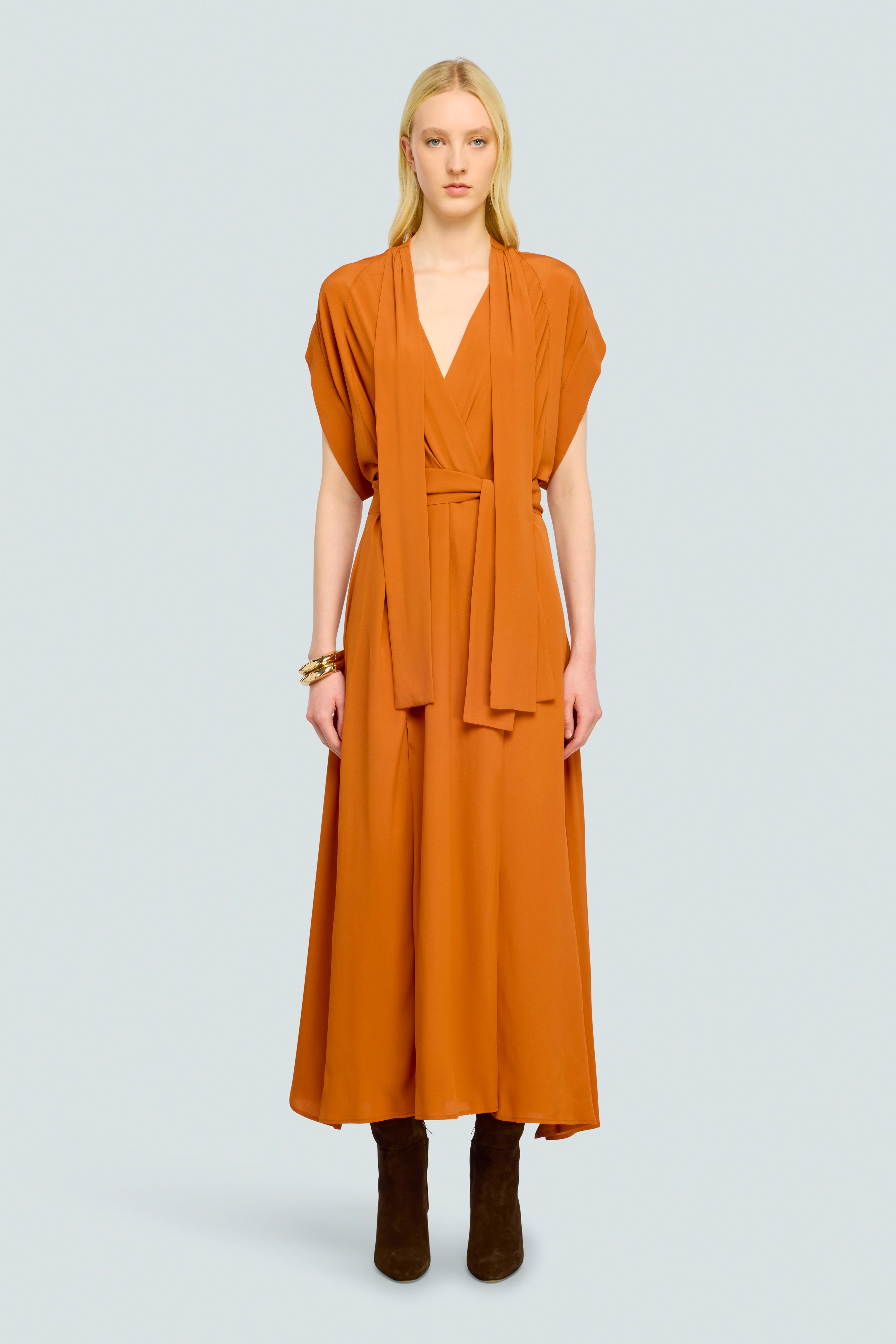 Semicouture Delilah abito crêpe manica corta tramonto