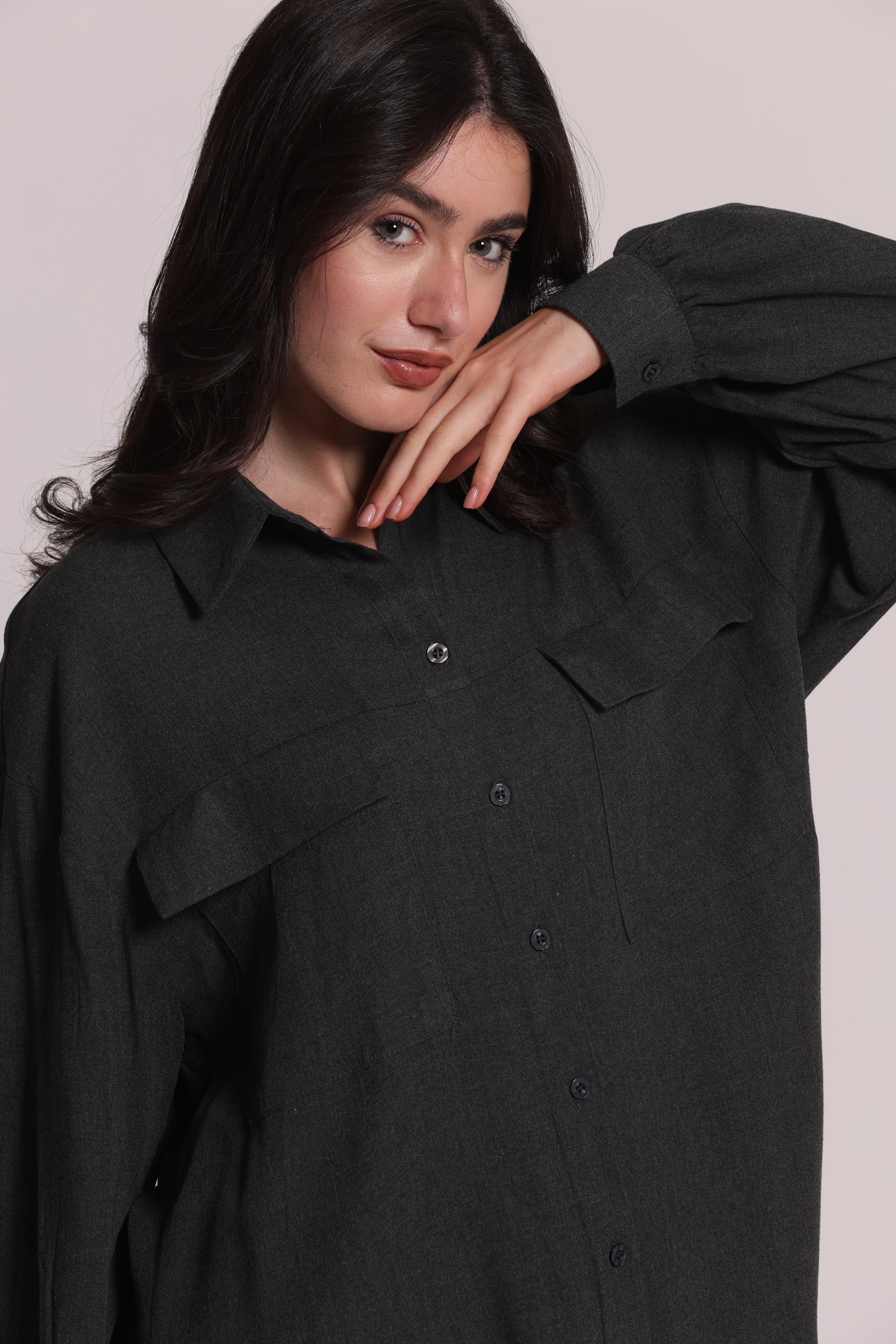 Mimi Mua Camicia con Tasconi in Flanella Piombo