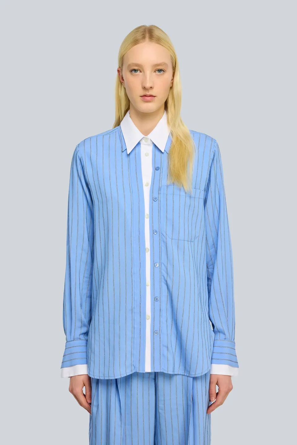 Semicouture Mariah camicia viscosa seta riga bianco