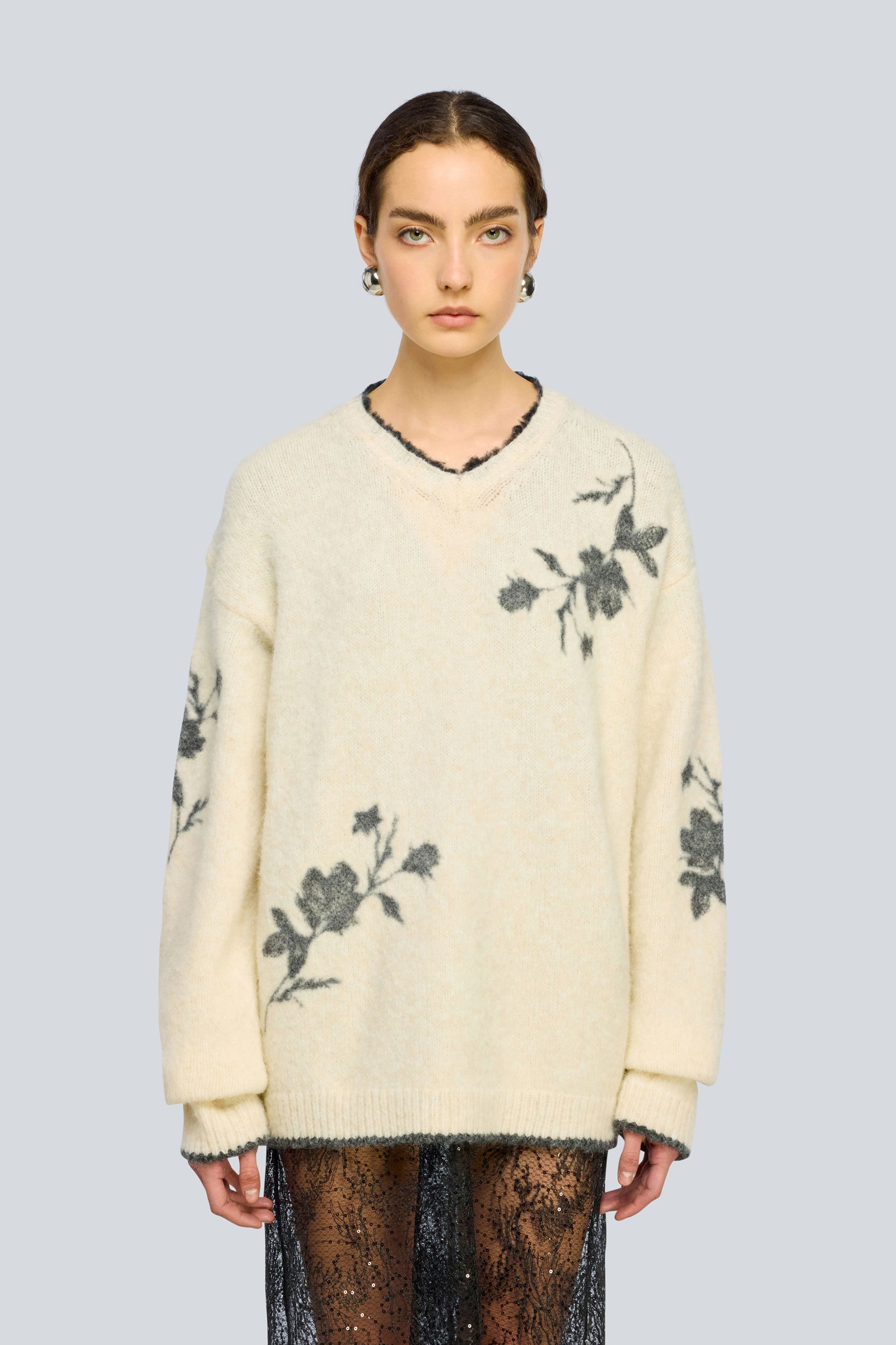 Semicouture Glenna maglia jacquard burro fiore grigio