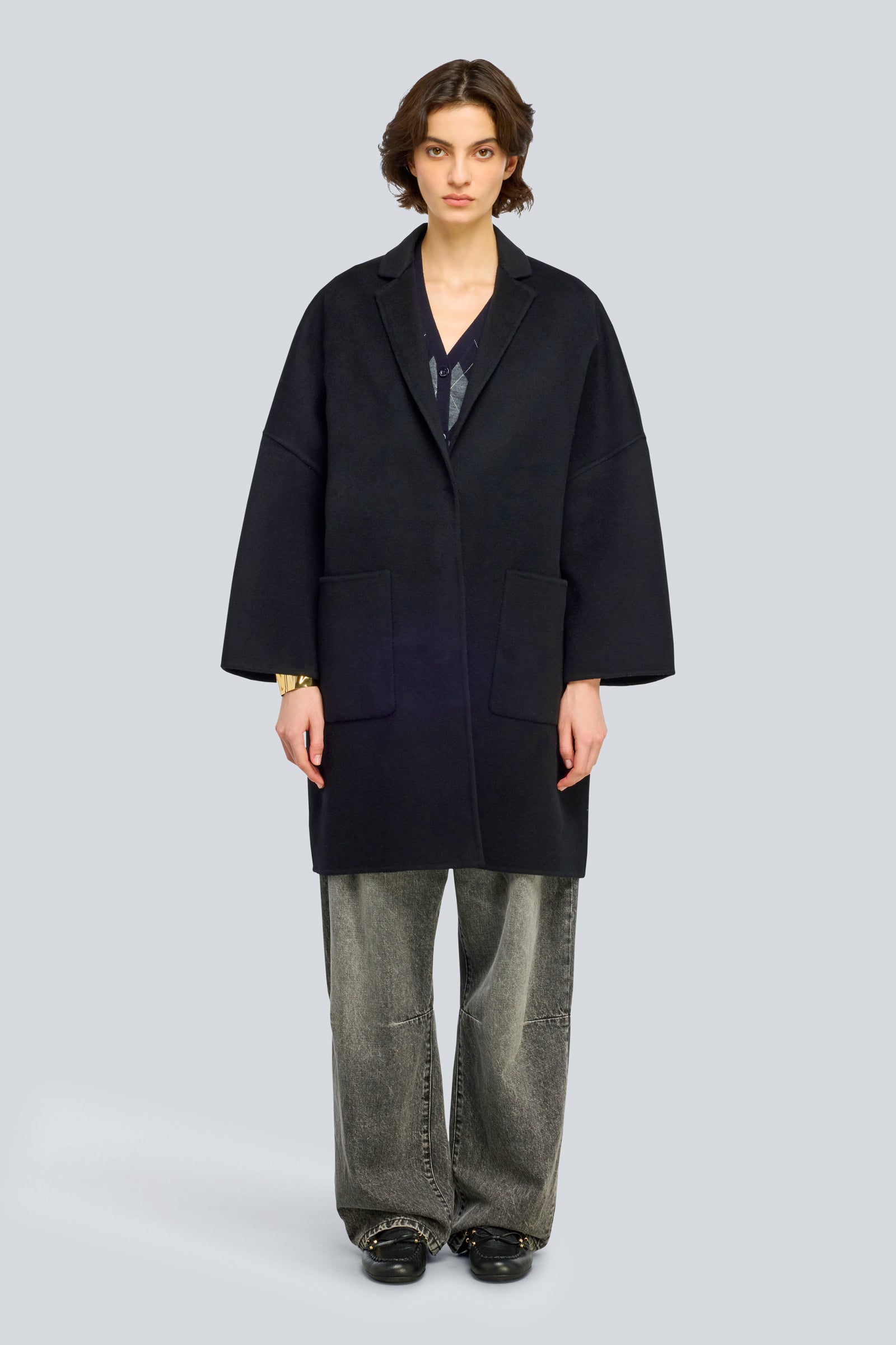 Semicouture Sigmung cappotto nero panno doppio