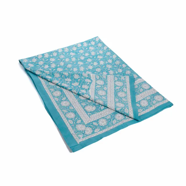 On Earth Cooperative Collection Block-print tovaglia cotone azzurra 230x160