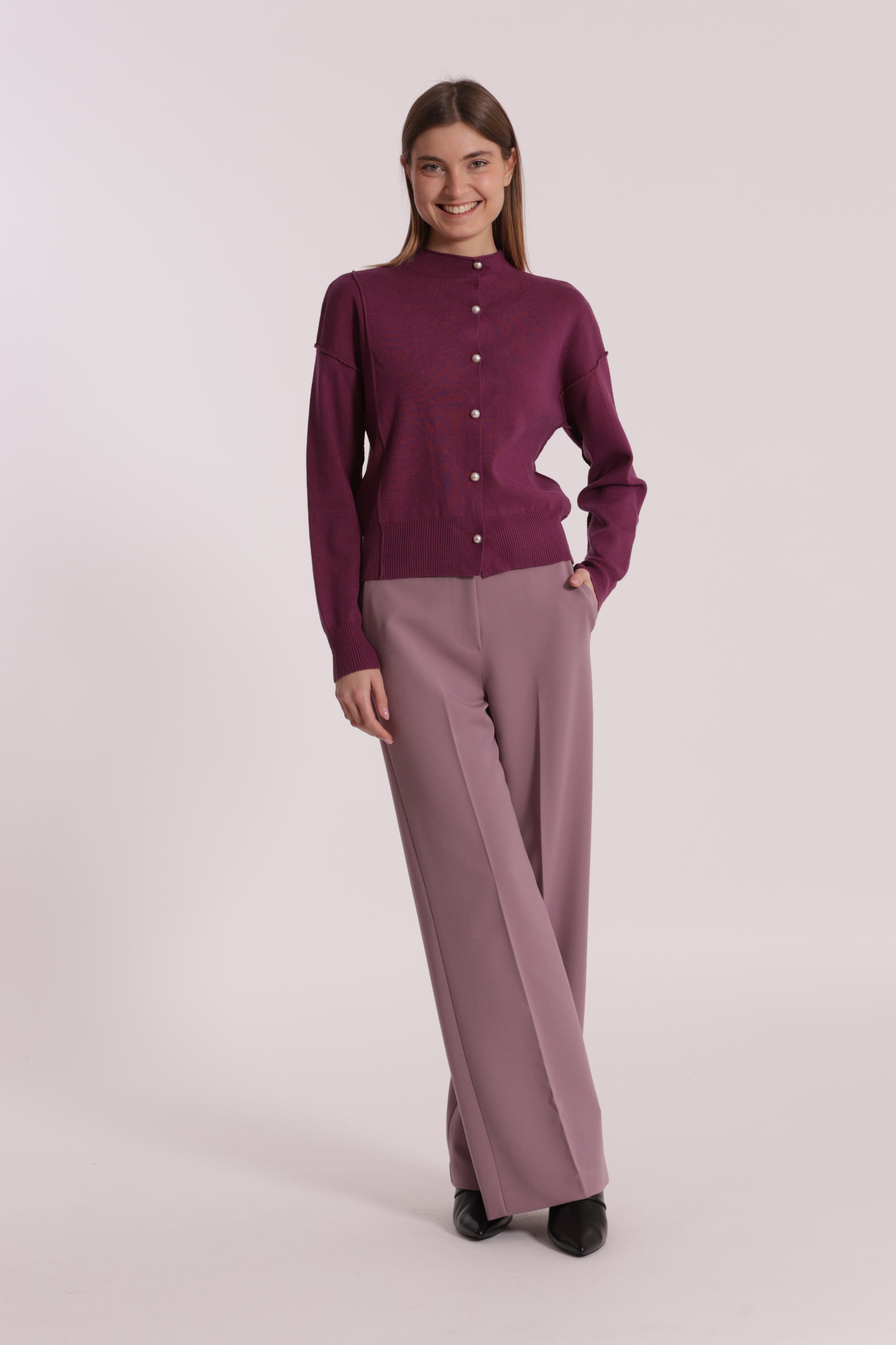 Mimi Mua Pantalone Palazzo Elastico Dietro Nero Polyviscosa