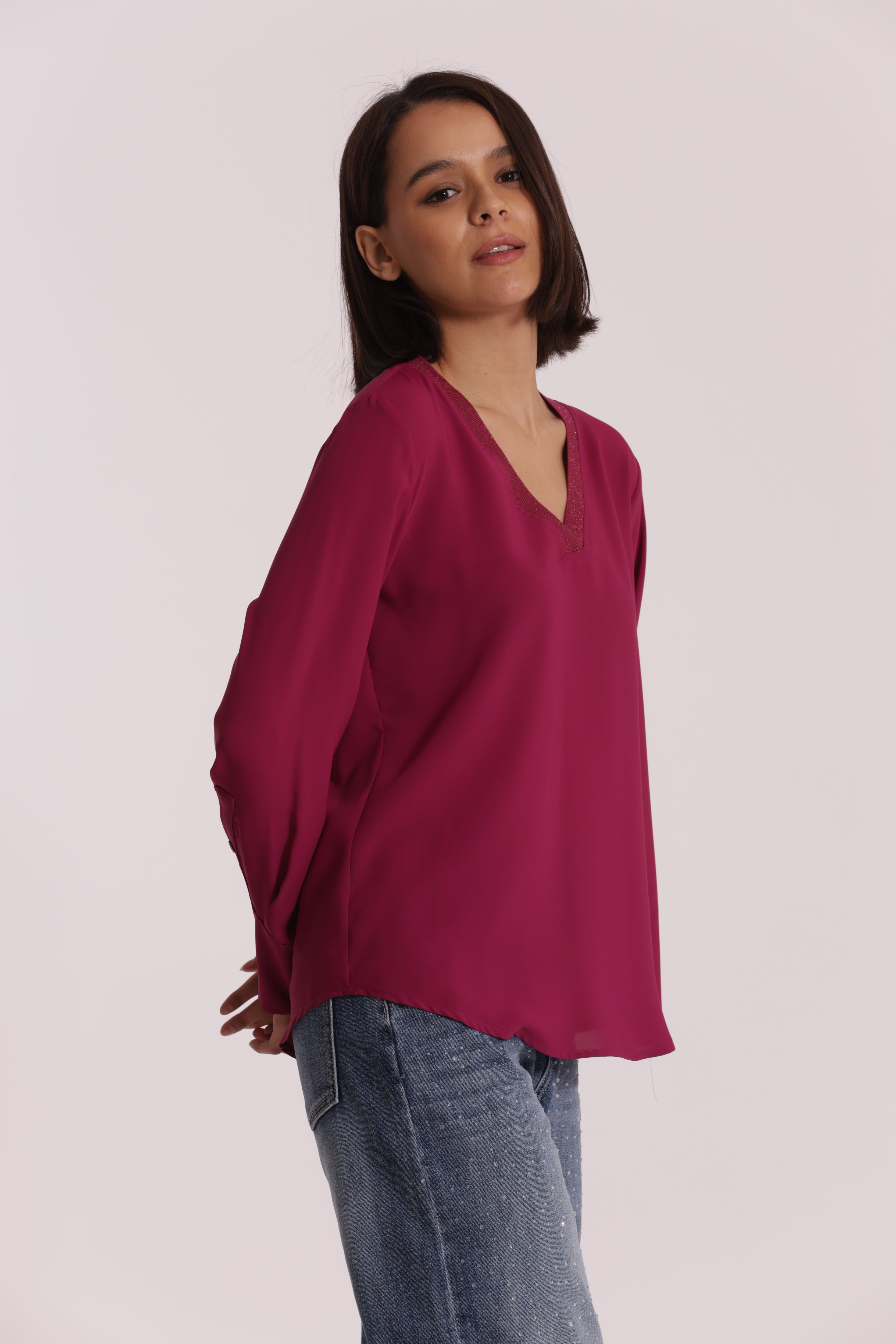 Mimi Mua Blusa Scollo a V Lurex Nera