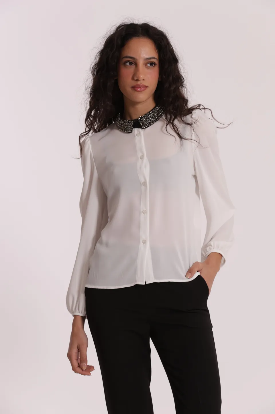 Mimi Mua Camicia con Collo Ricamato in poliestere