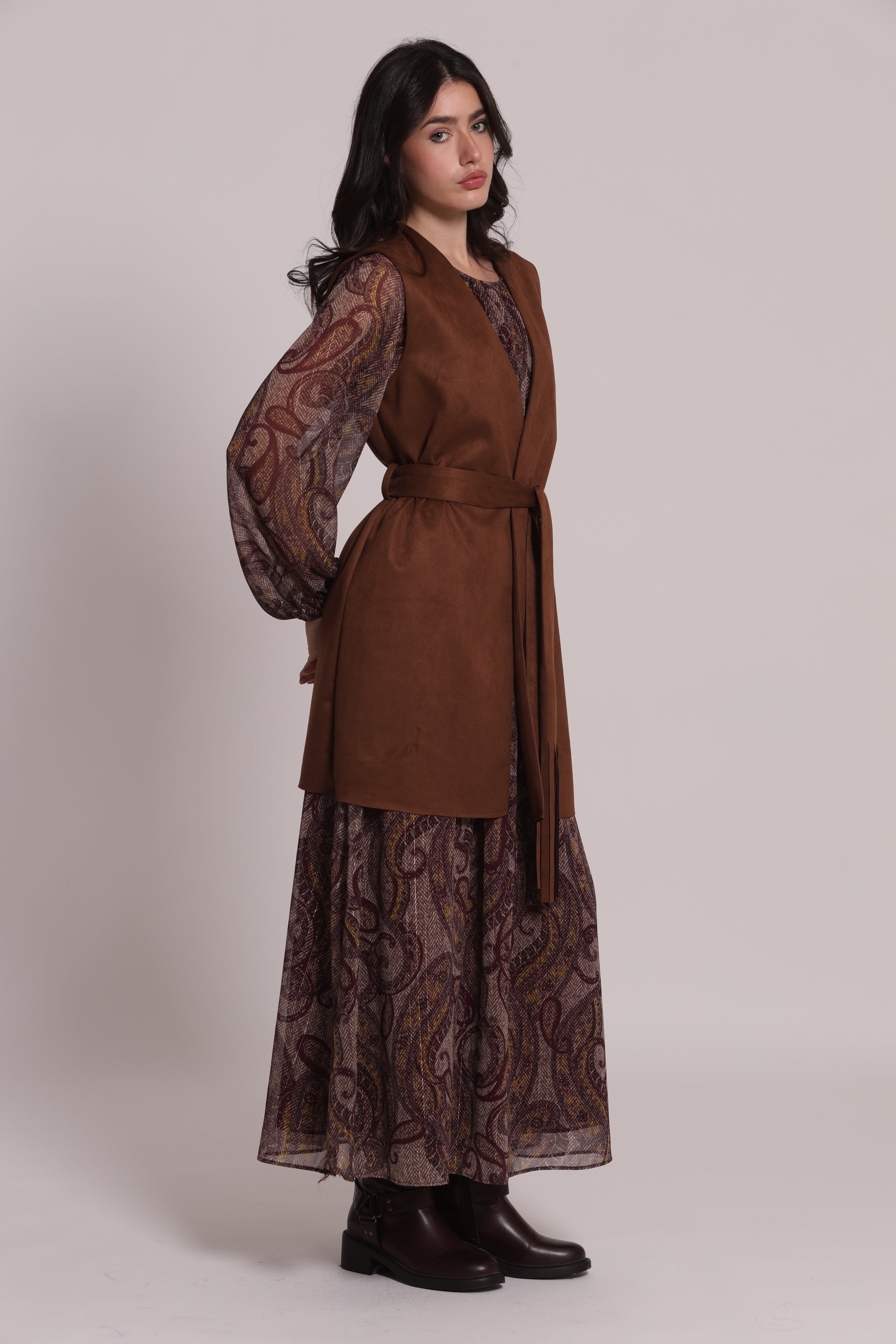 Mimi Mua Gilet Lungo Jersey Effetto Camoscio Beige