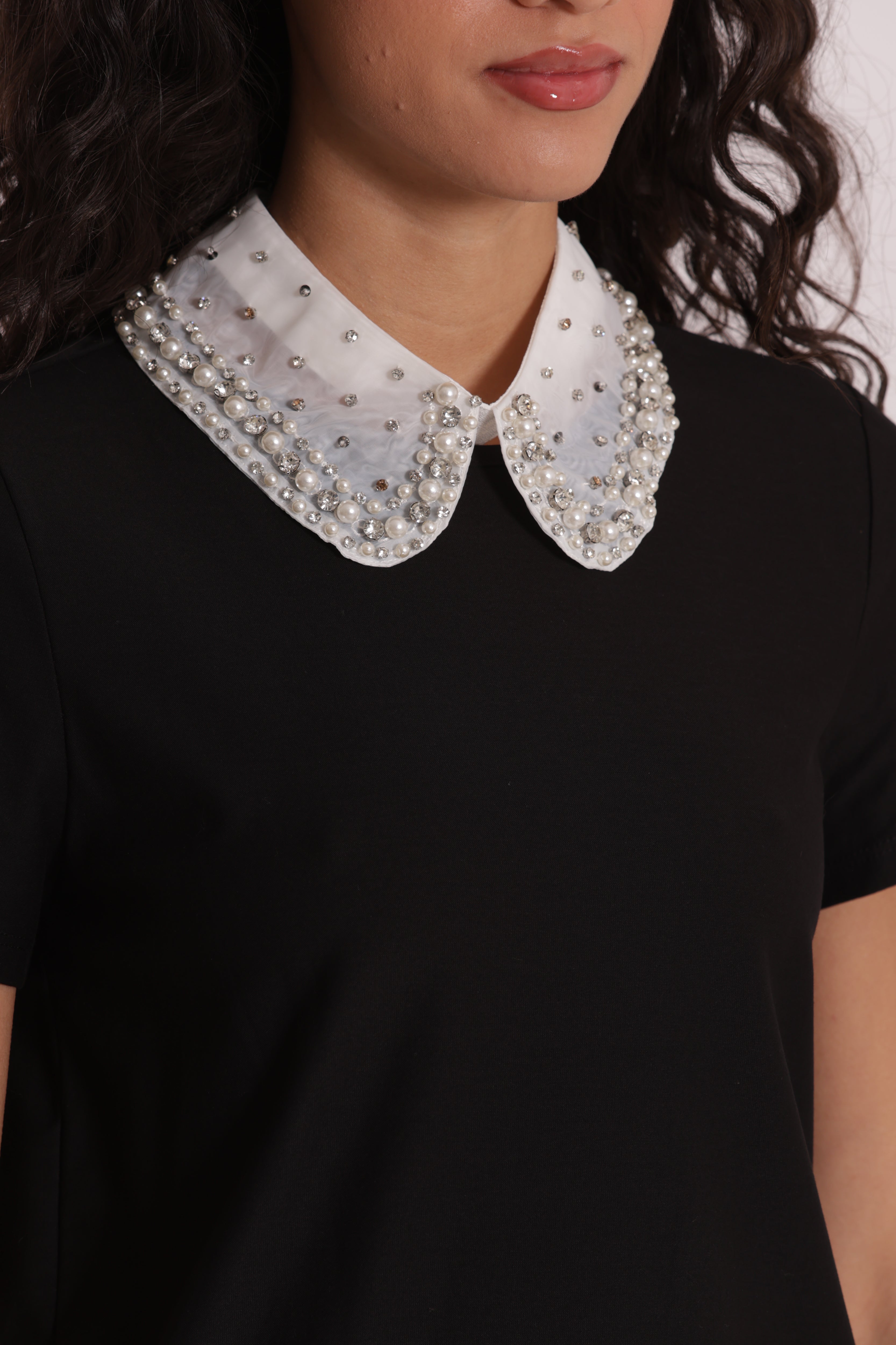 Mimi Mua con Colletto Decorato T-Shirt Bianco Cotone